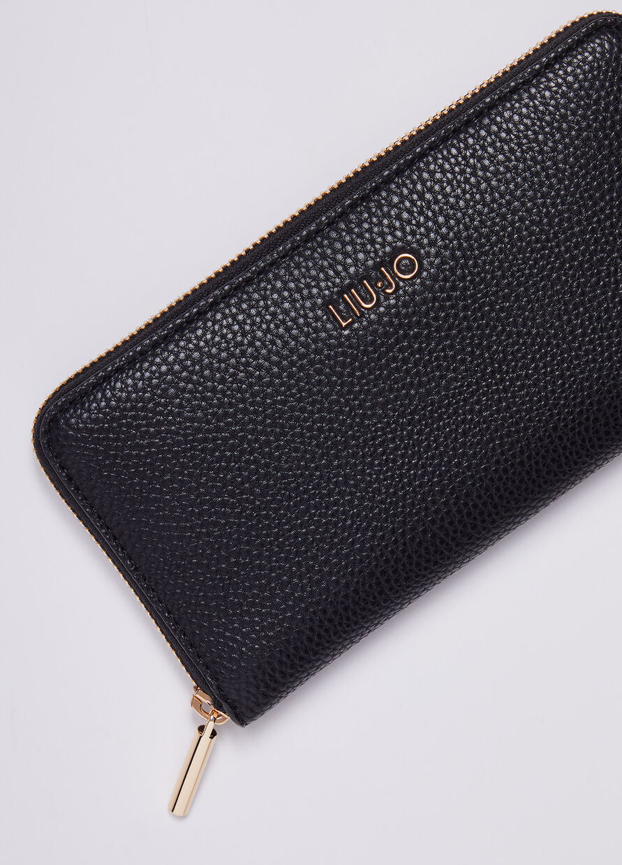 Portafoglio Zip Around con Logo / Nero - Ideal Moda