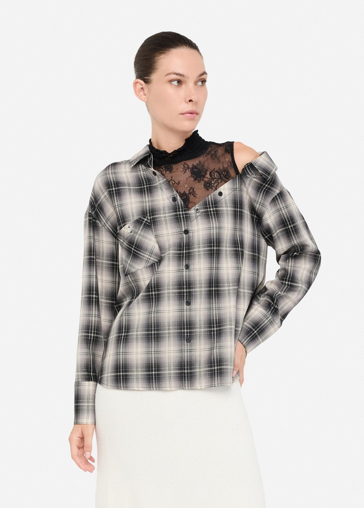 Camicia a Quadri con Pizzo / Nero