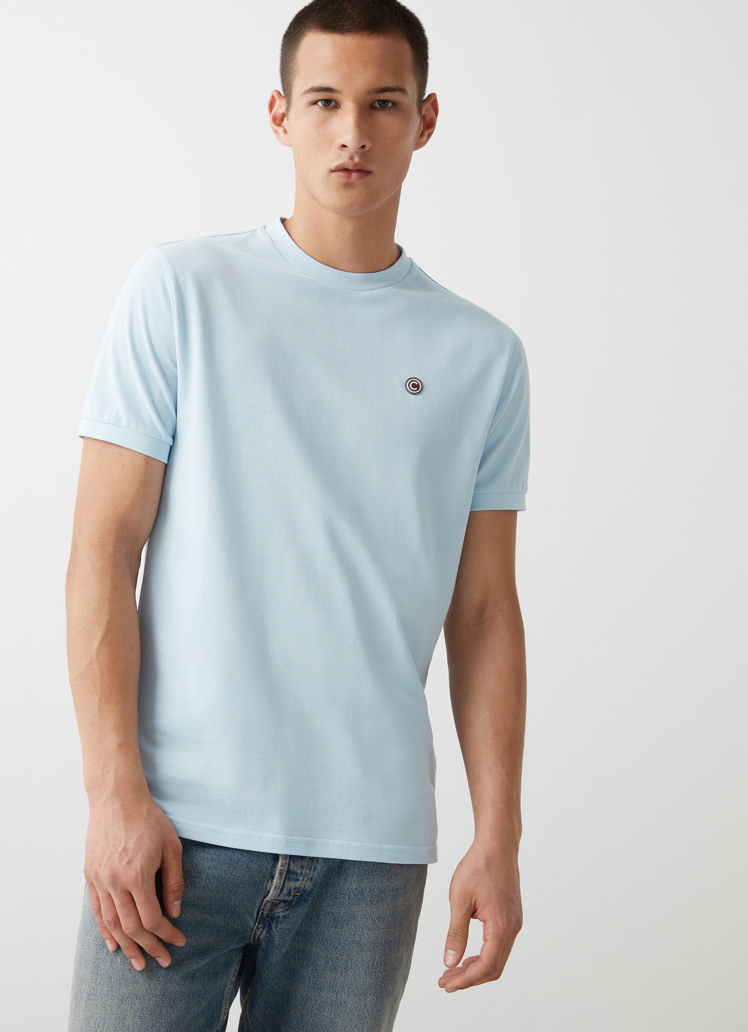 T-Shirt in Piquet di Cotone / Celeste - Ideal Moda
