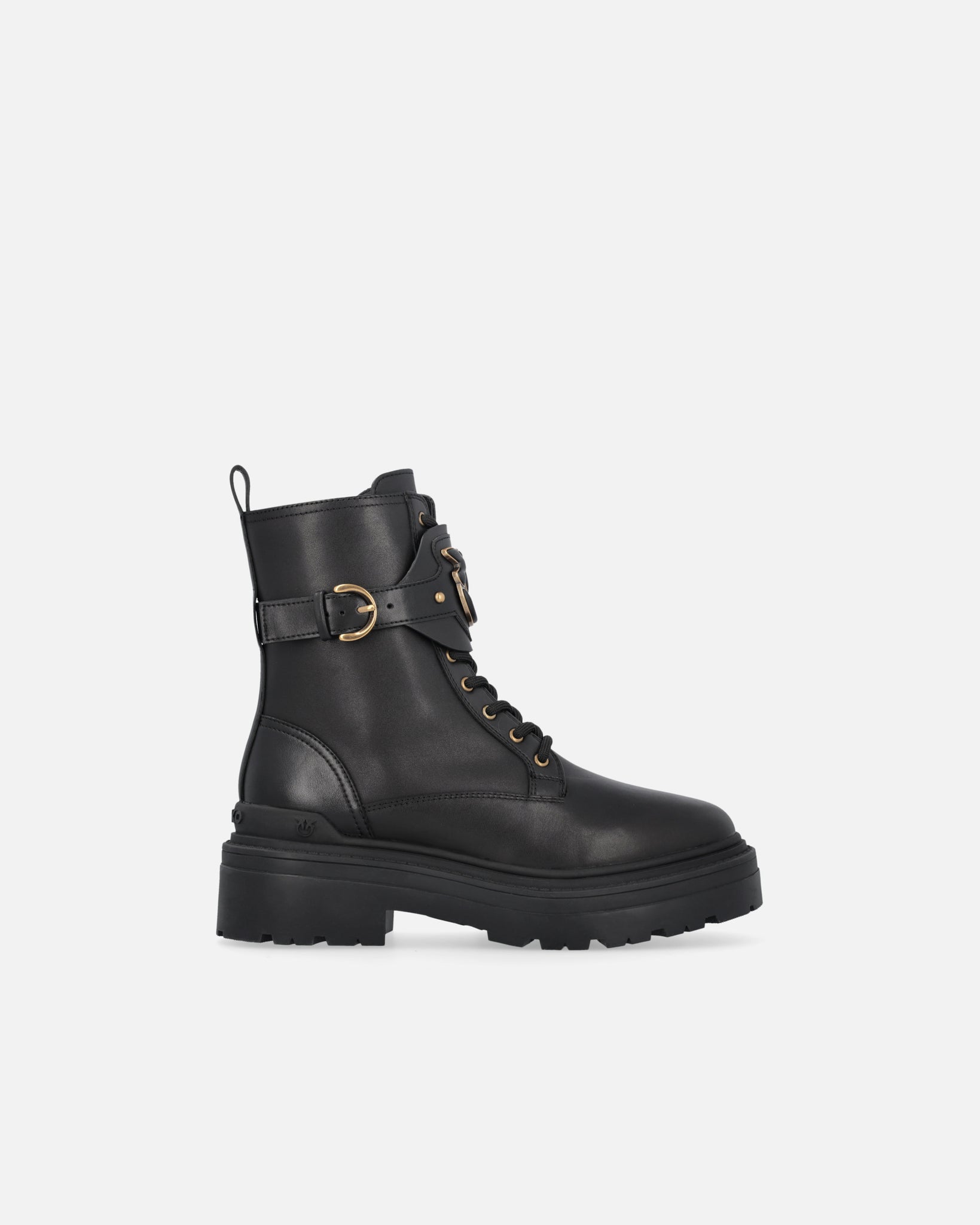 Anfibi in Pelle con Cinturino Logato Davanti / Nero - Ideal Moda