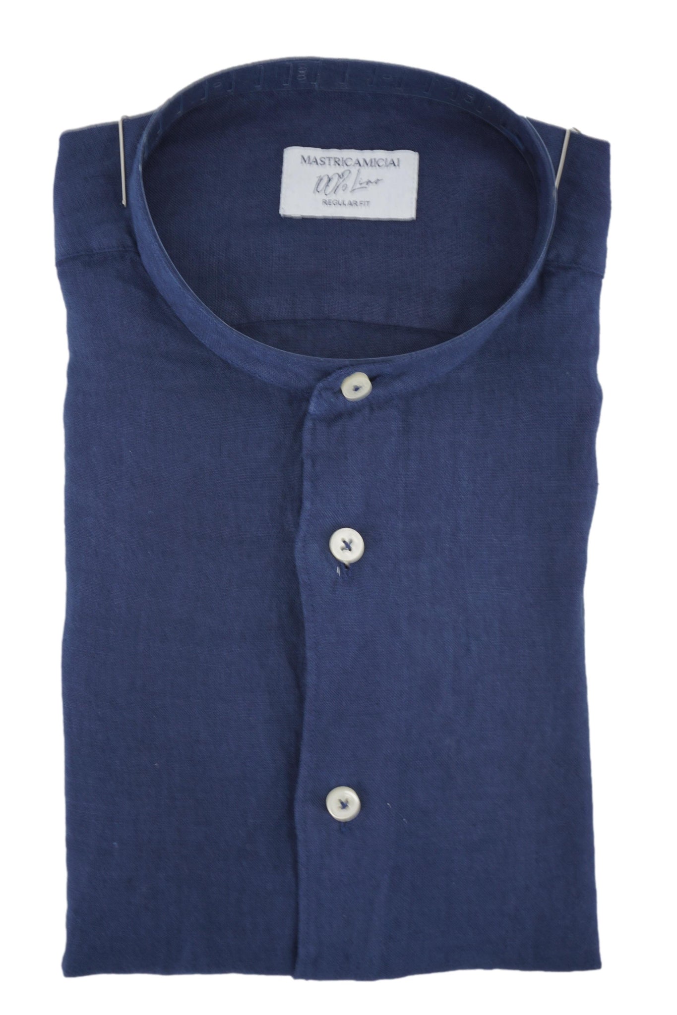 Camicia in Lino con Collo alla Coreana / Blu - Ideal Moda
