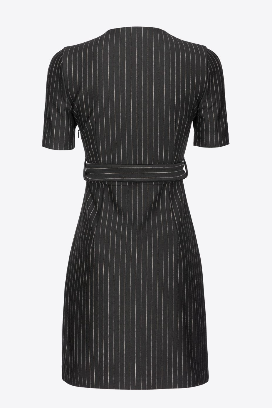 Abito Gessato con Cintura / Nero - Ideal Moda