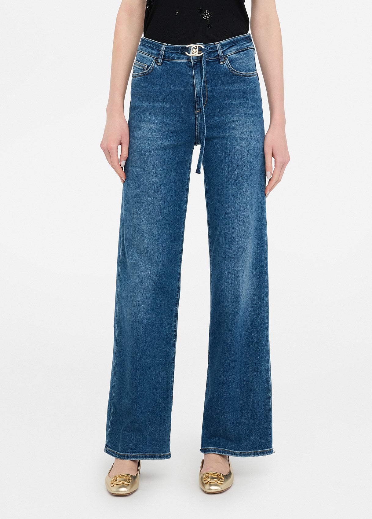 Jeans Flare Cropped con Cintura / Jeans - Ideal Moda