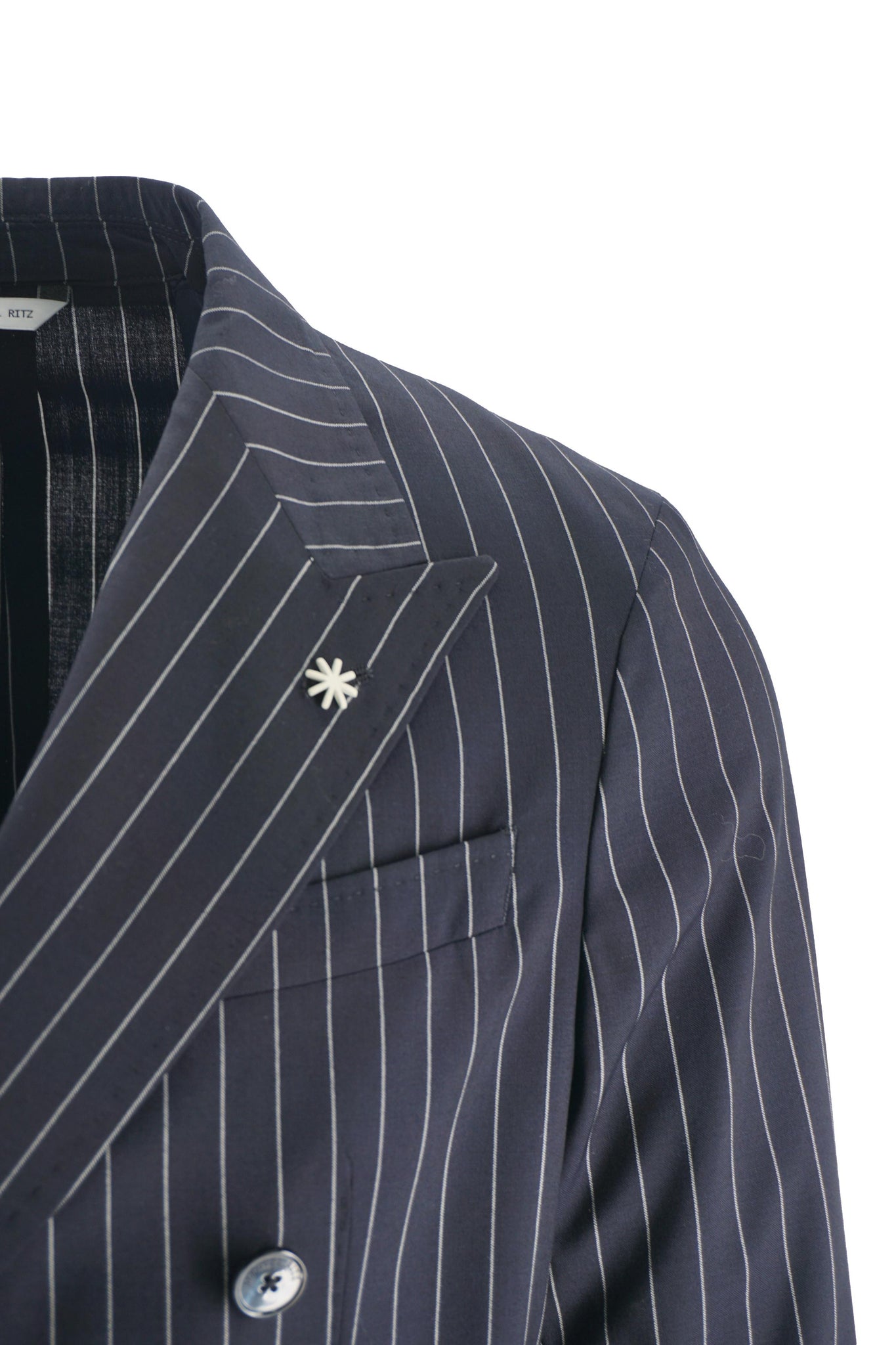 Abito Gessato con Chiusura Doppio Petto / Blu - Ideal Moda