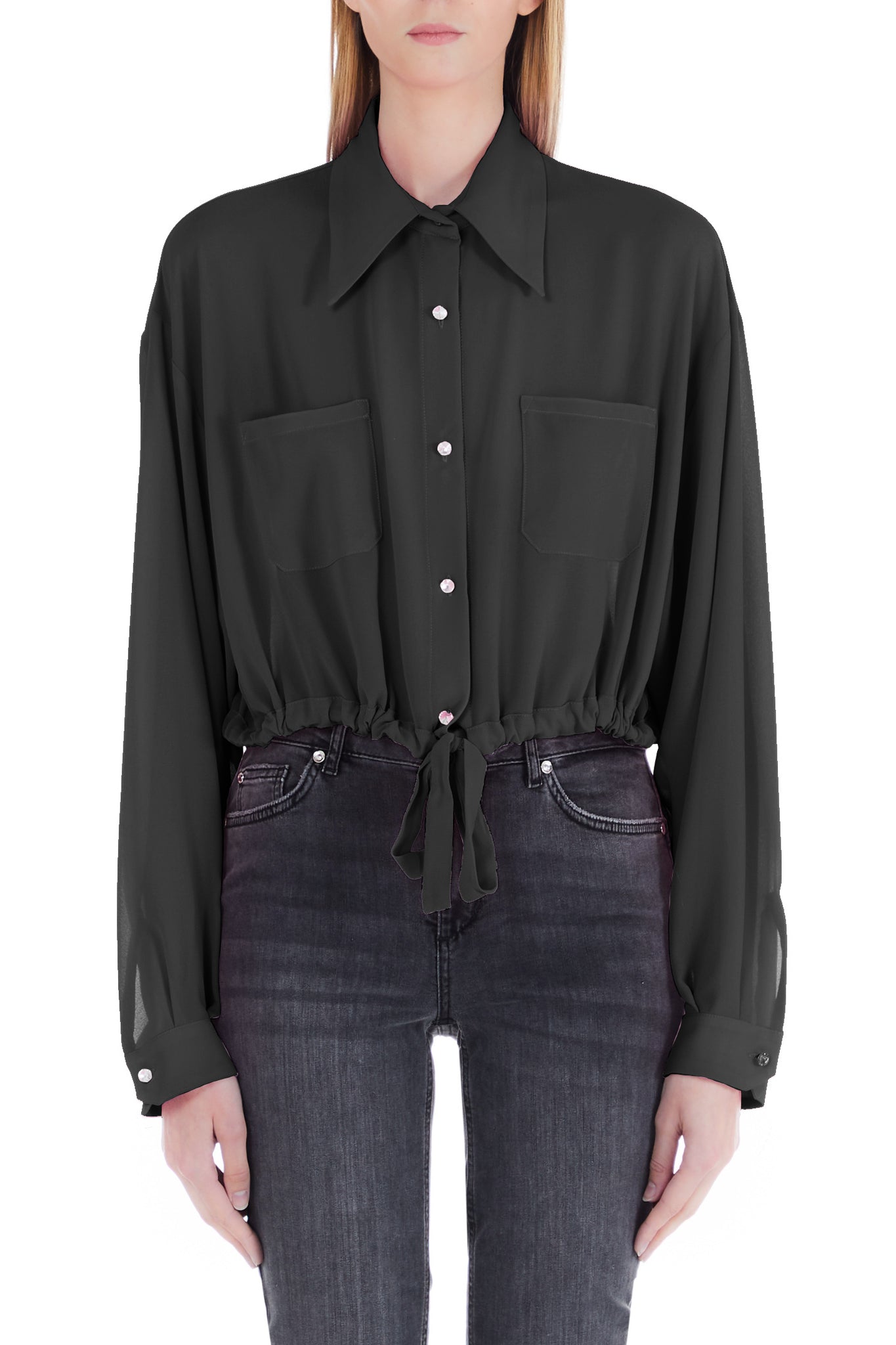 Camicia Crop Fit / Nero - Ideal Moda