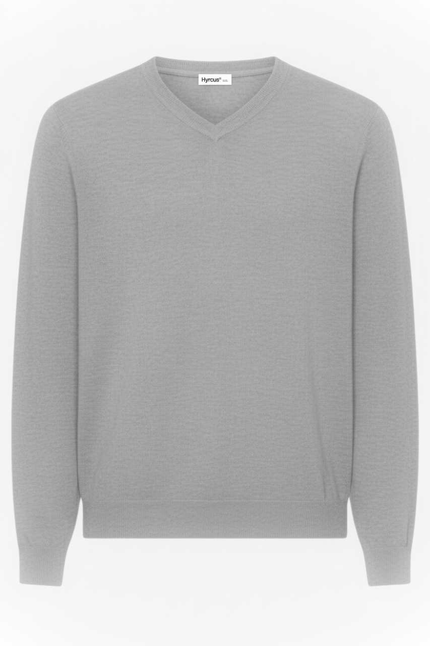 Maglia con Scollo a V in Lana Merino Extrafine / Grigio - Ideal Moda