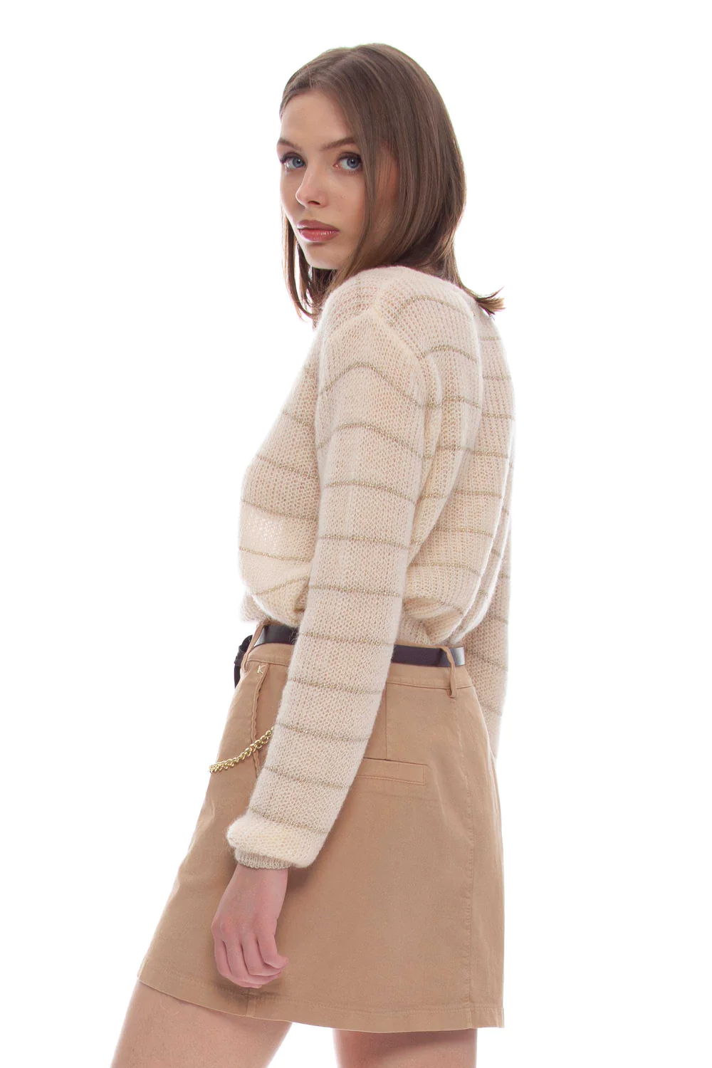 Maglia con Fantasia a Righe / Beige - Ideal Moda