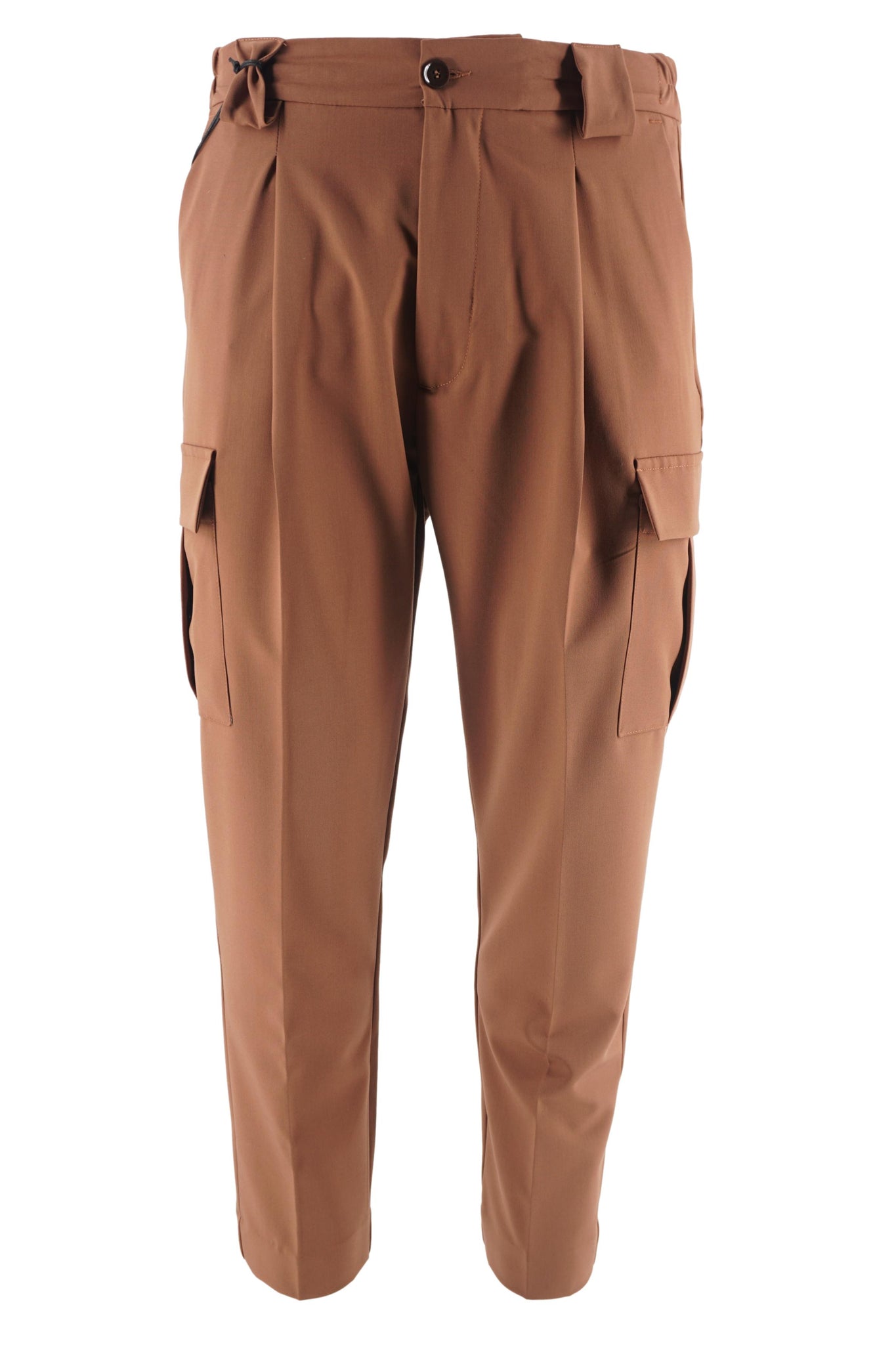 Pantalone in Tessuto Tecnico con Tasconi Laterali / Marrone - Ideal Moda