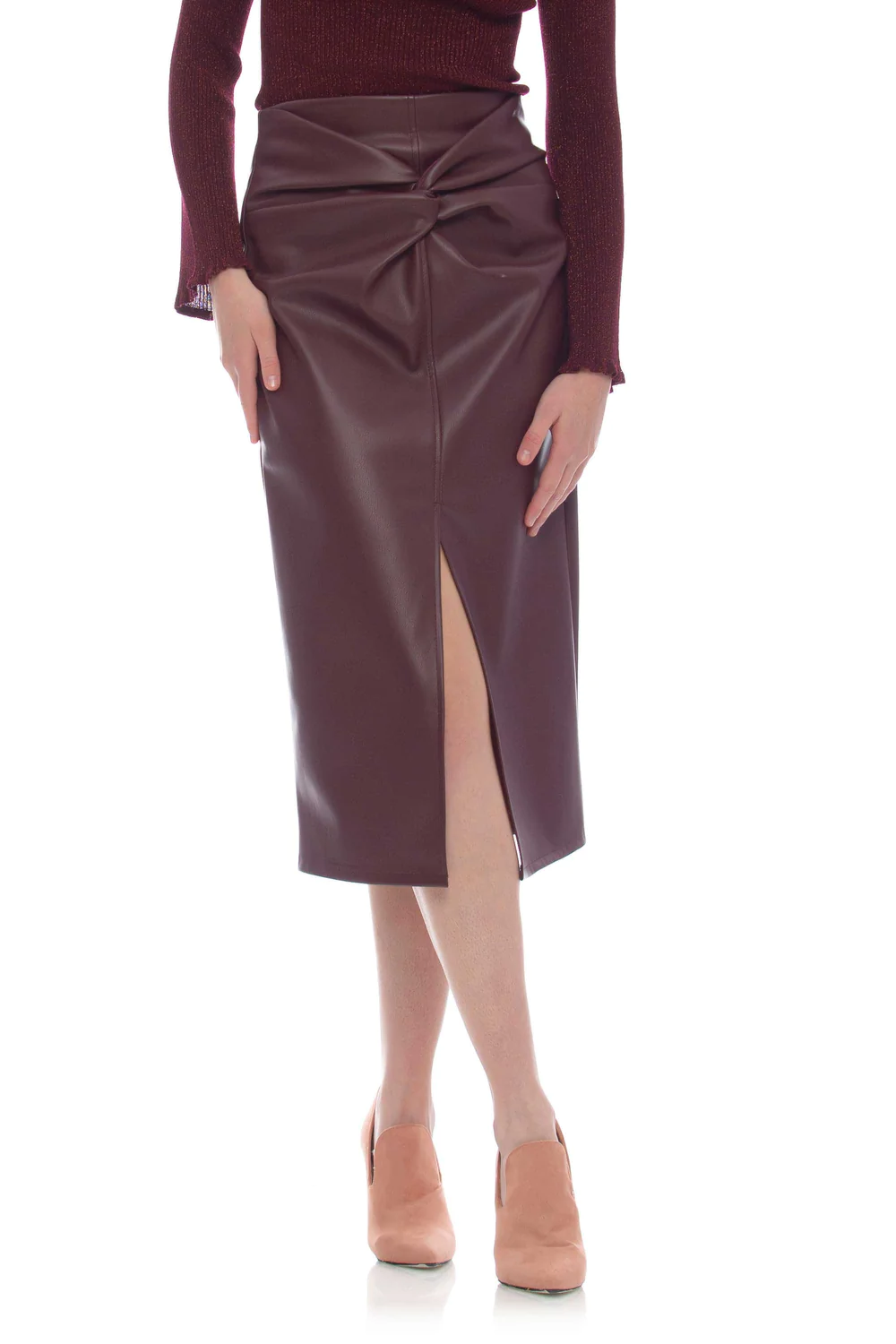 Gonna a Tubino con Spacco Centrale / Bordeaux - Ideal Moda