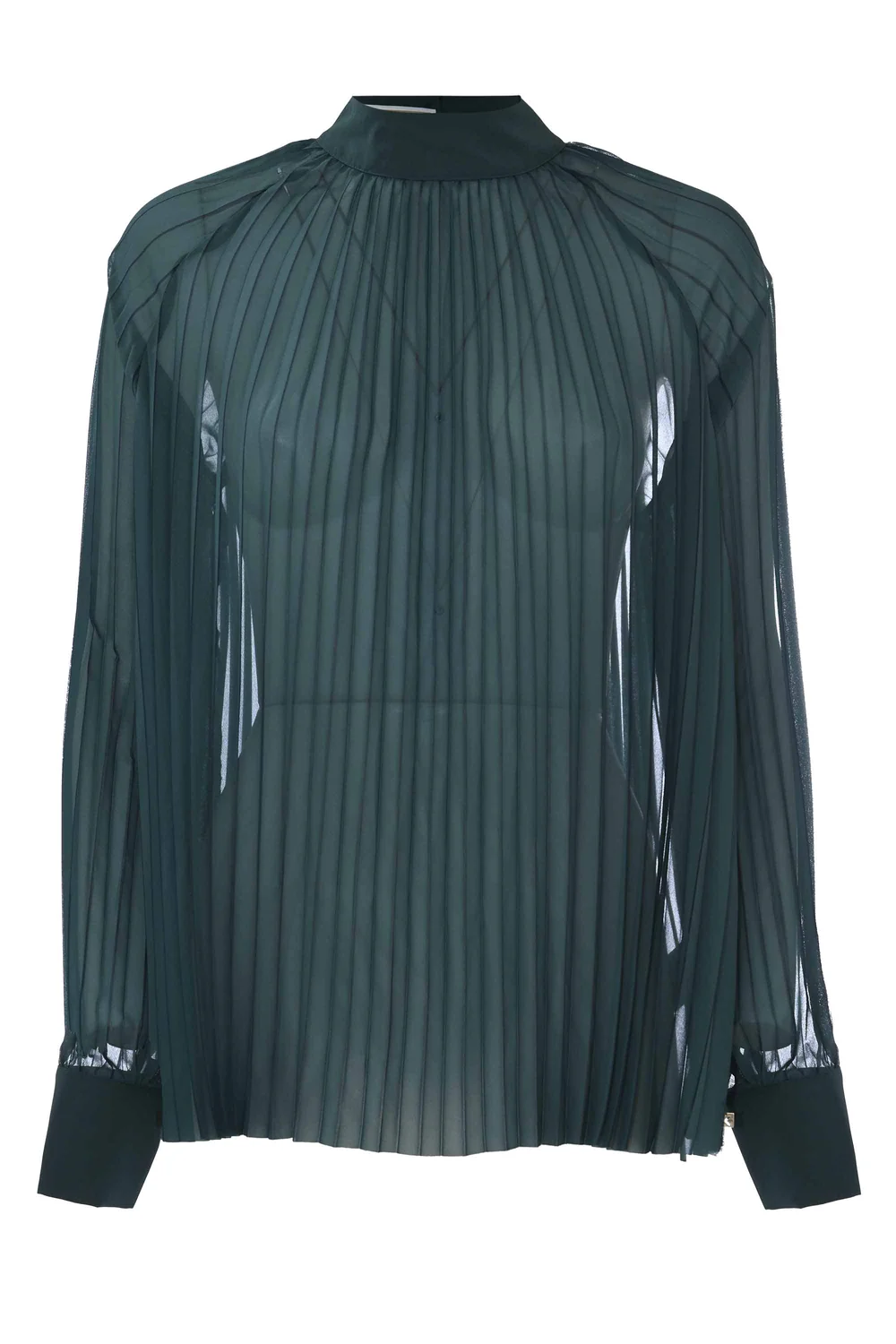 Blusa Plissettata a Maniche Lunghe / Verde - Ideal Moda