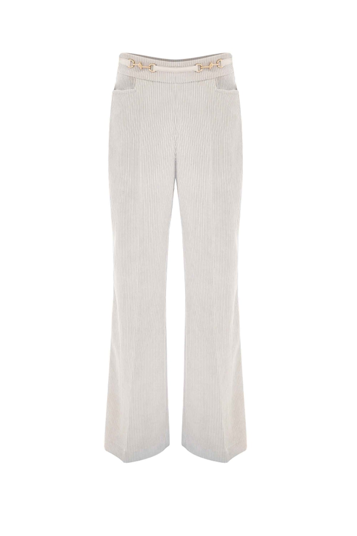 Pantalone a Coste con Dettagli Oro / Avorio - Ideal Moda