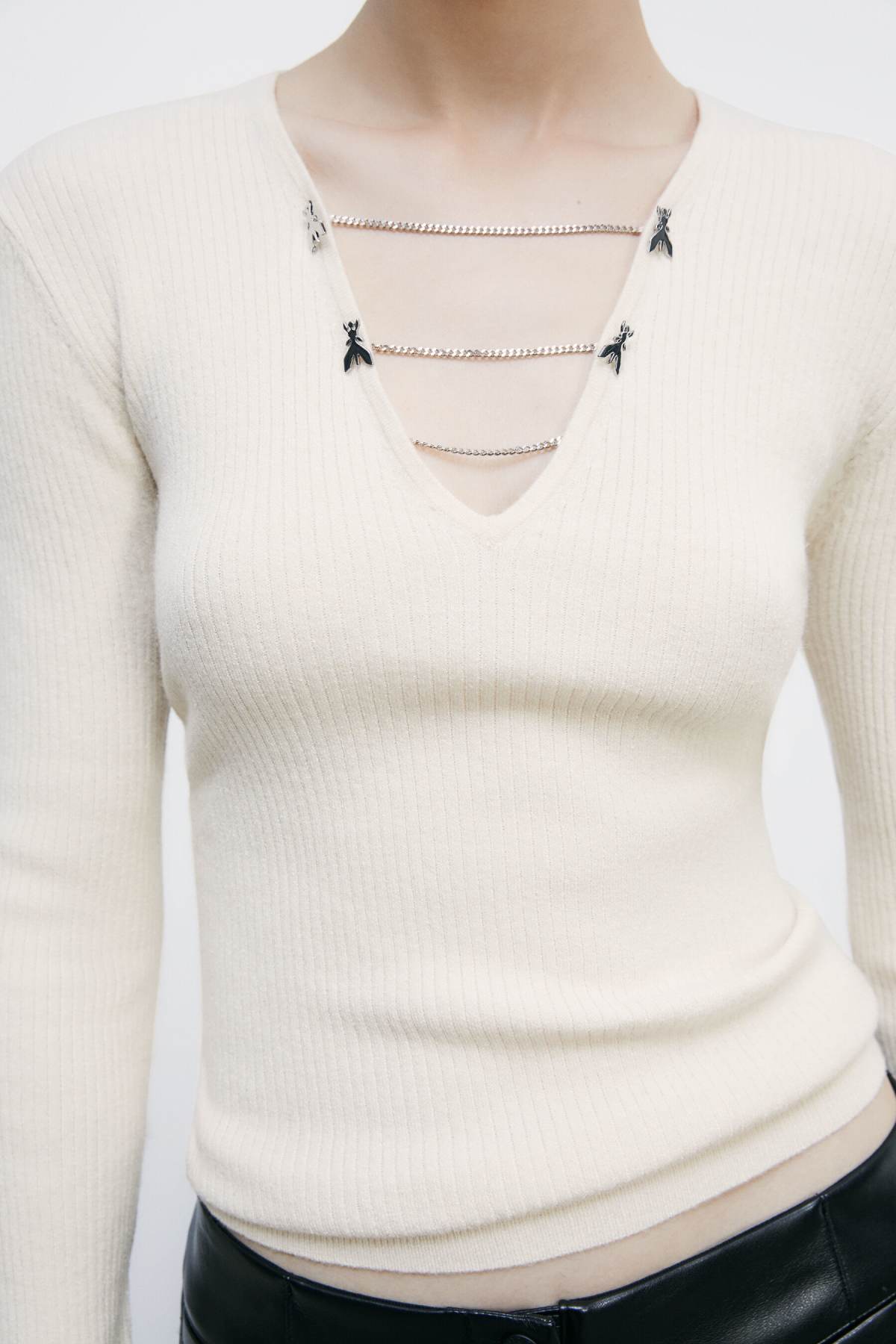 Maglia Aderente con Catene / Avorio