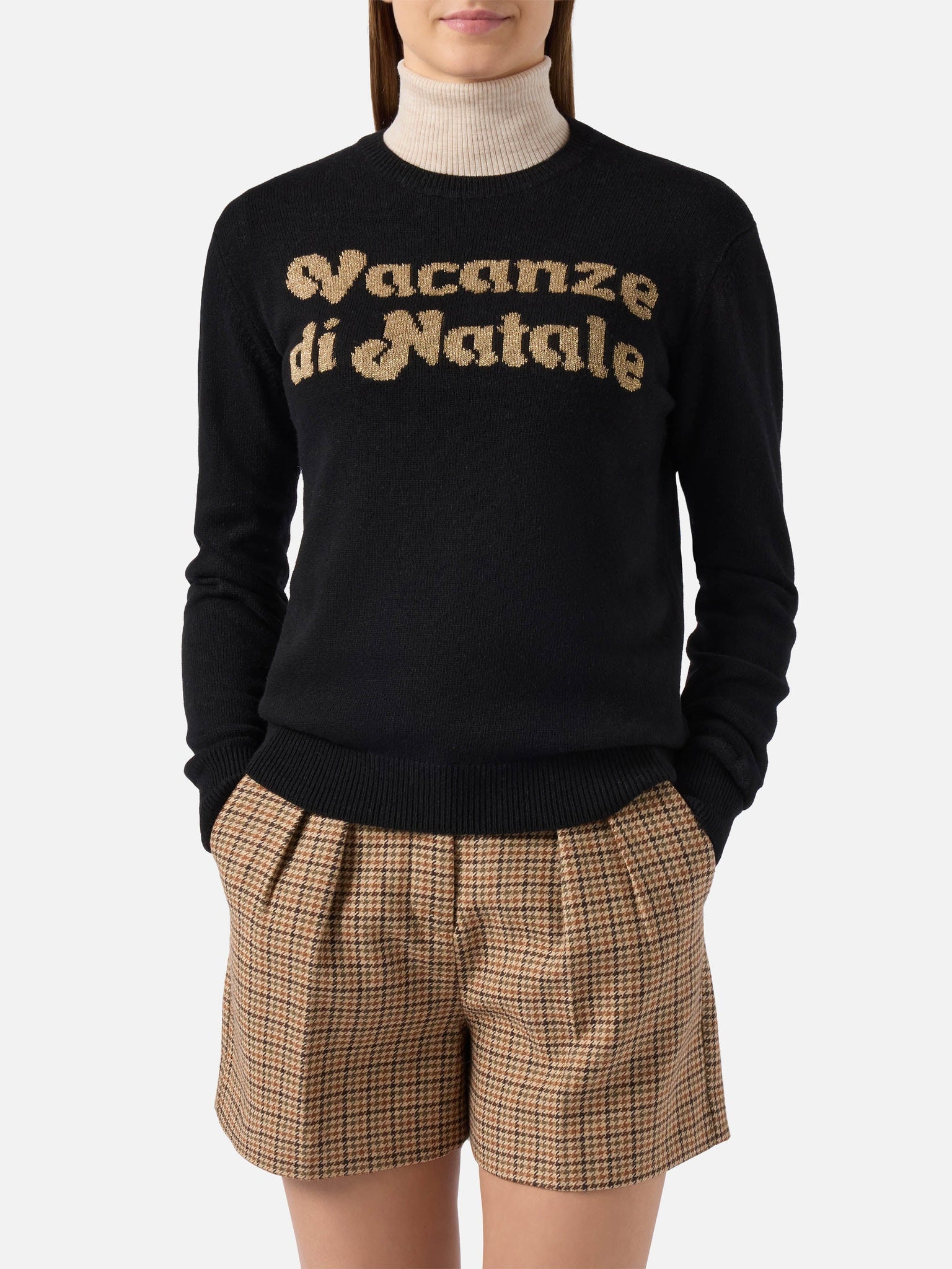 Maglione in Misto Cashmere con Jacquard / Nero