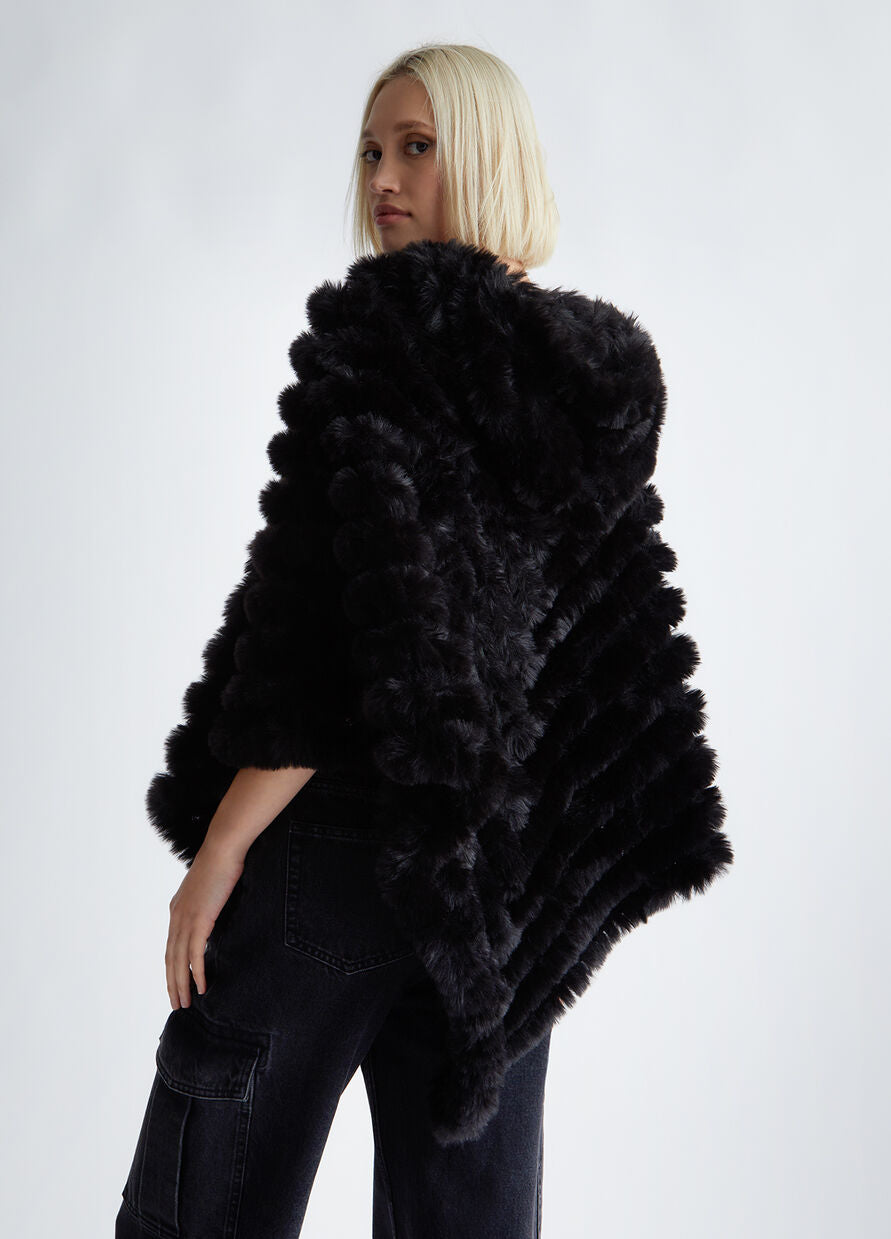 Poncho in Pelliccia Sintetica / Nero - Ideal Moda