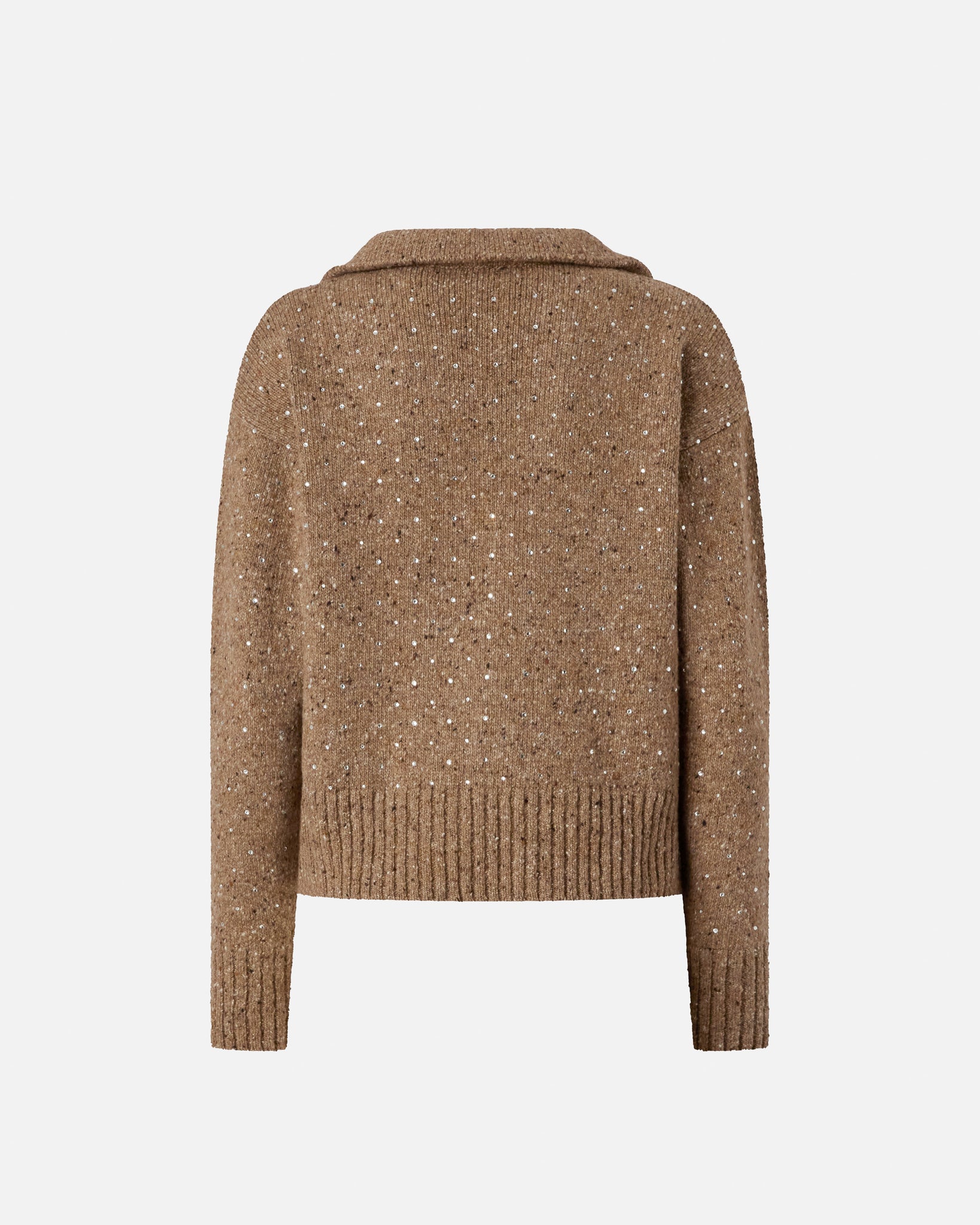 Maglione con Scollo a V e Strass / Beige - Ideal Moda
