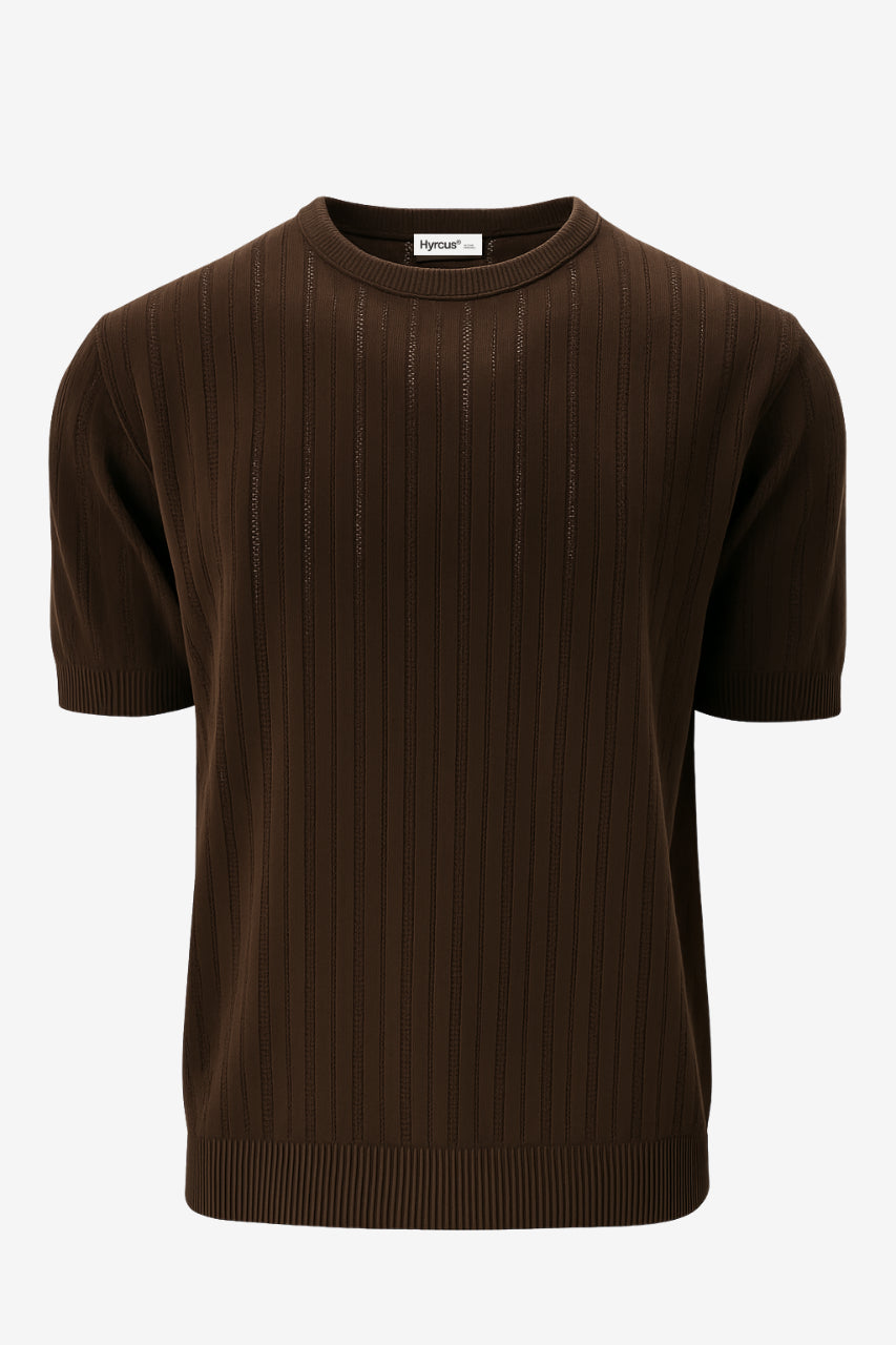 T-Shirt con Tramatura Traforata / Marrone - Ideal Moda