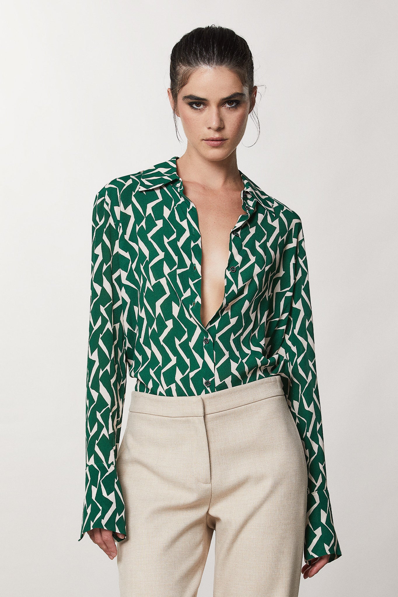 Camicia con Stampa Geometric / Verde - Ideal Moda
