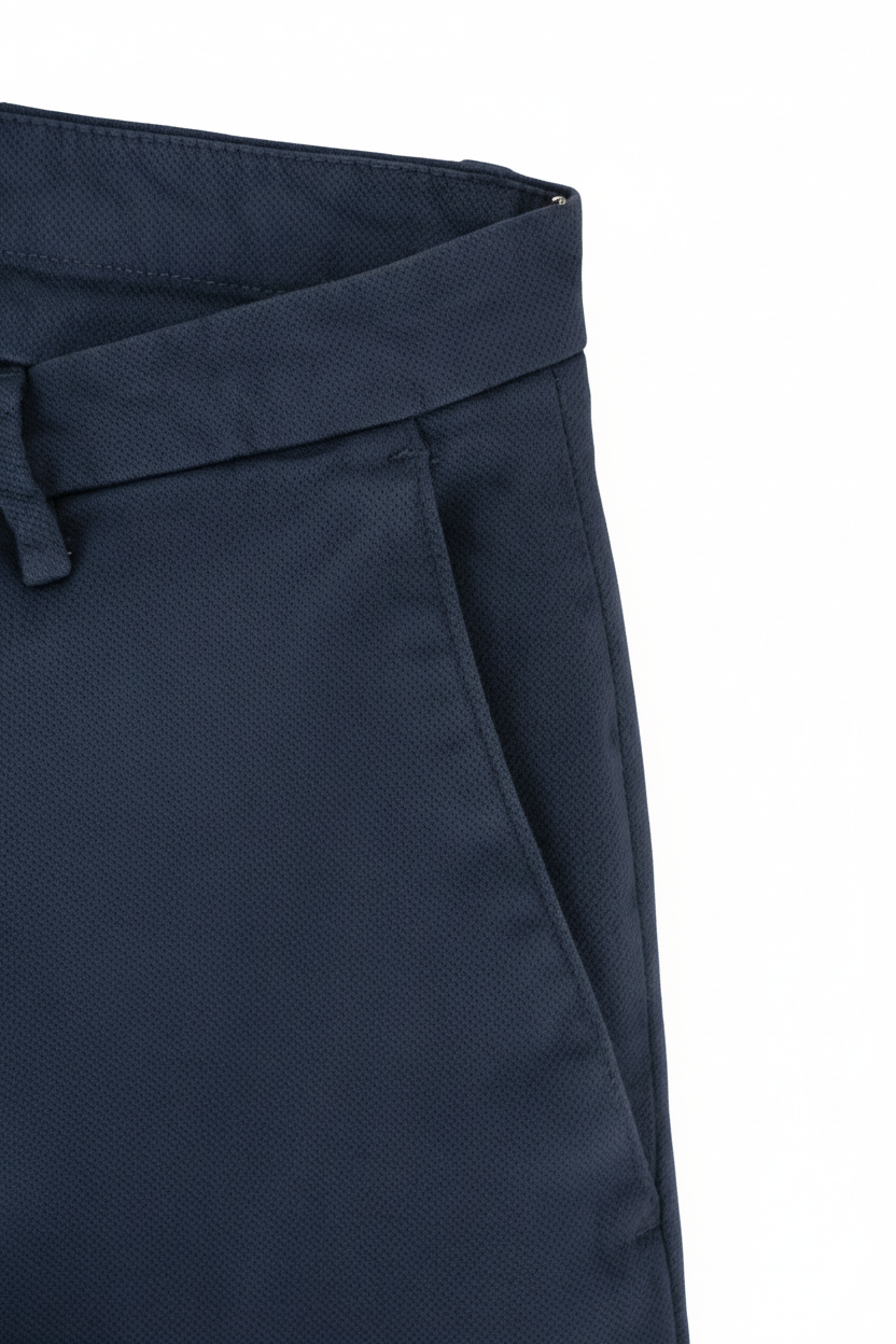 Pantalone Slim Fit in Cotone Tramato / Blu - Ideal Moda