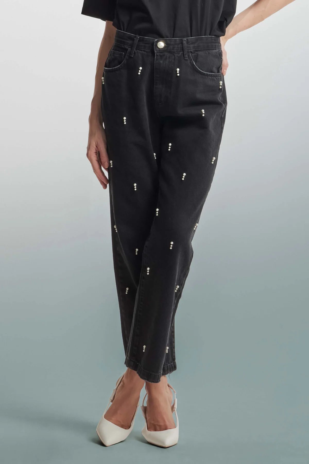 Jeans con Decorazione Perline / Nero - Ideal Moda