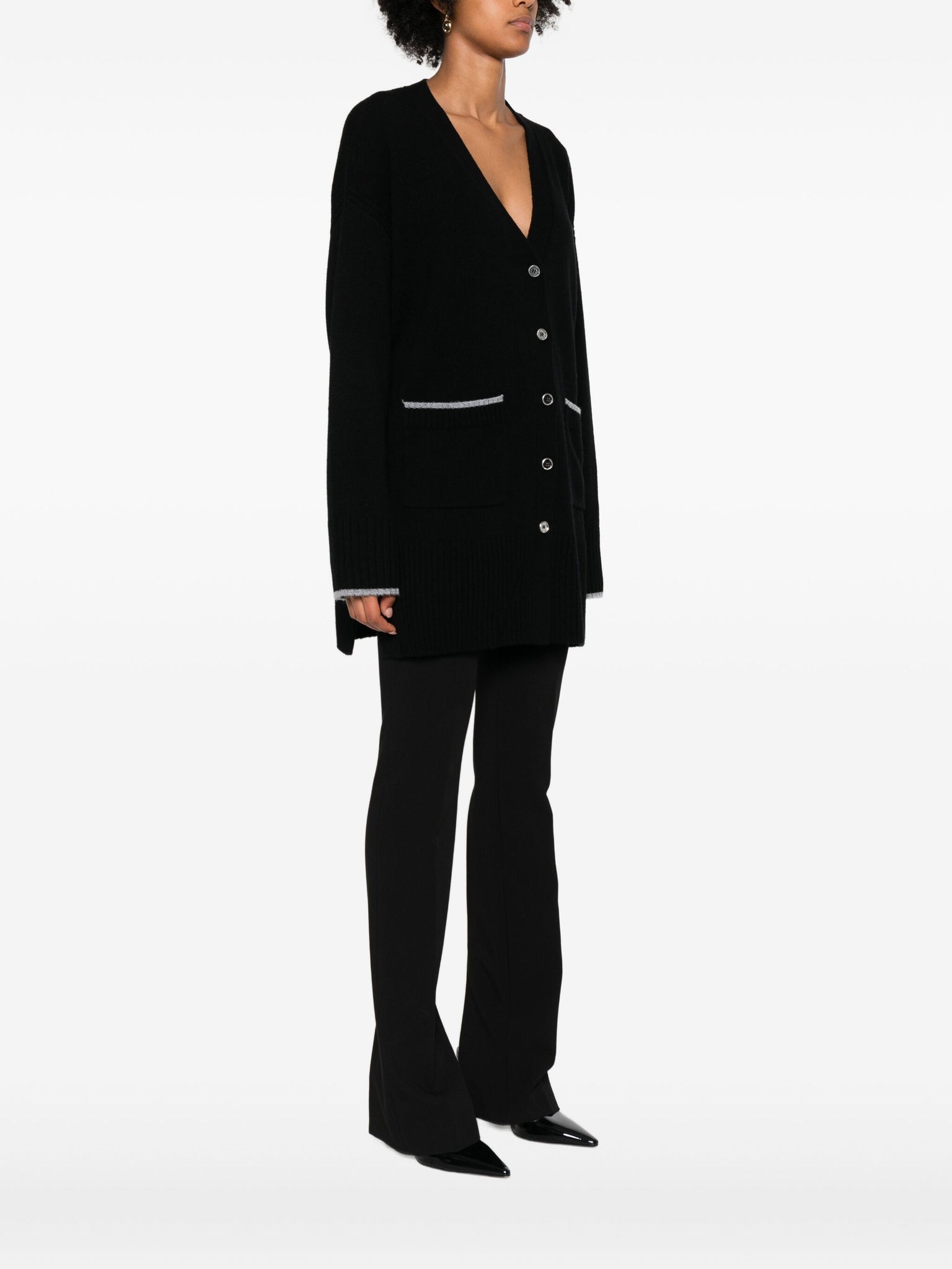 Cardigan Lungo con Scollo a V / Nero - Ideal Moda