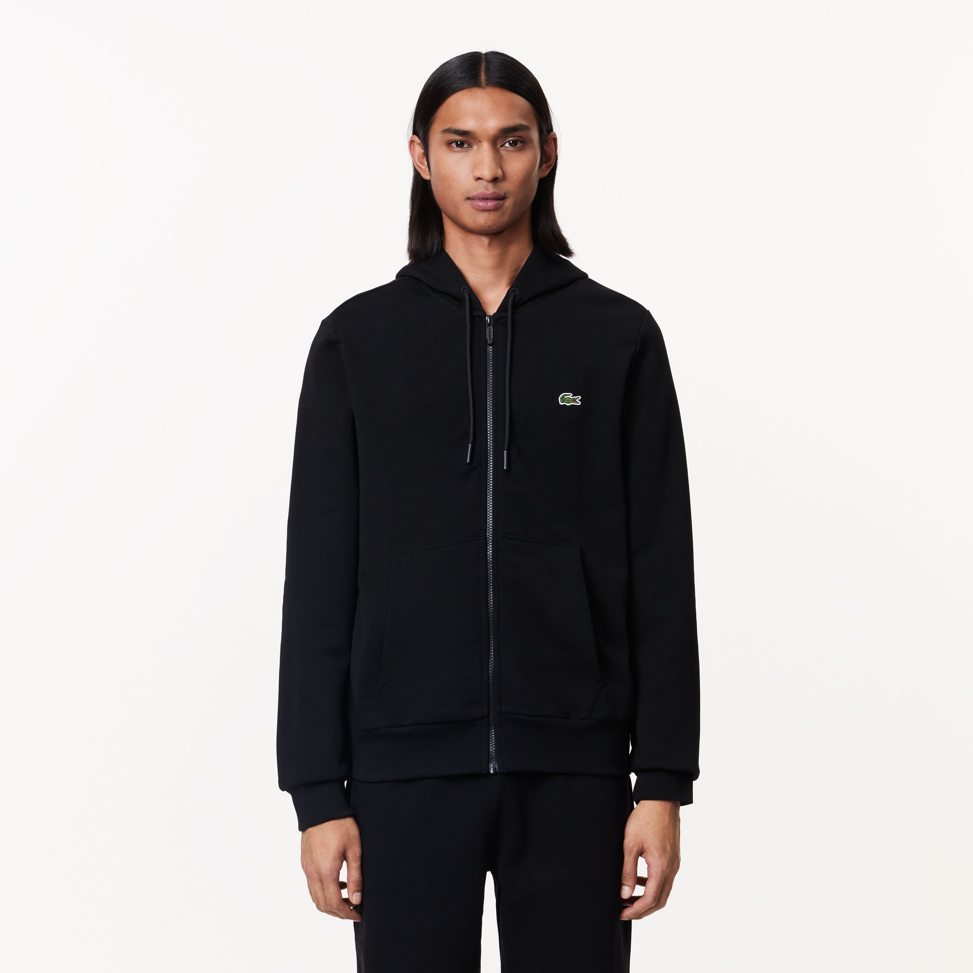 Felpa con Tasca a Marsupio e Zip / Nero - Ideal Moda