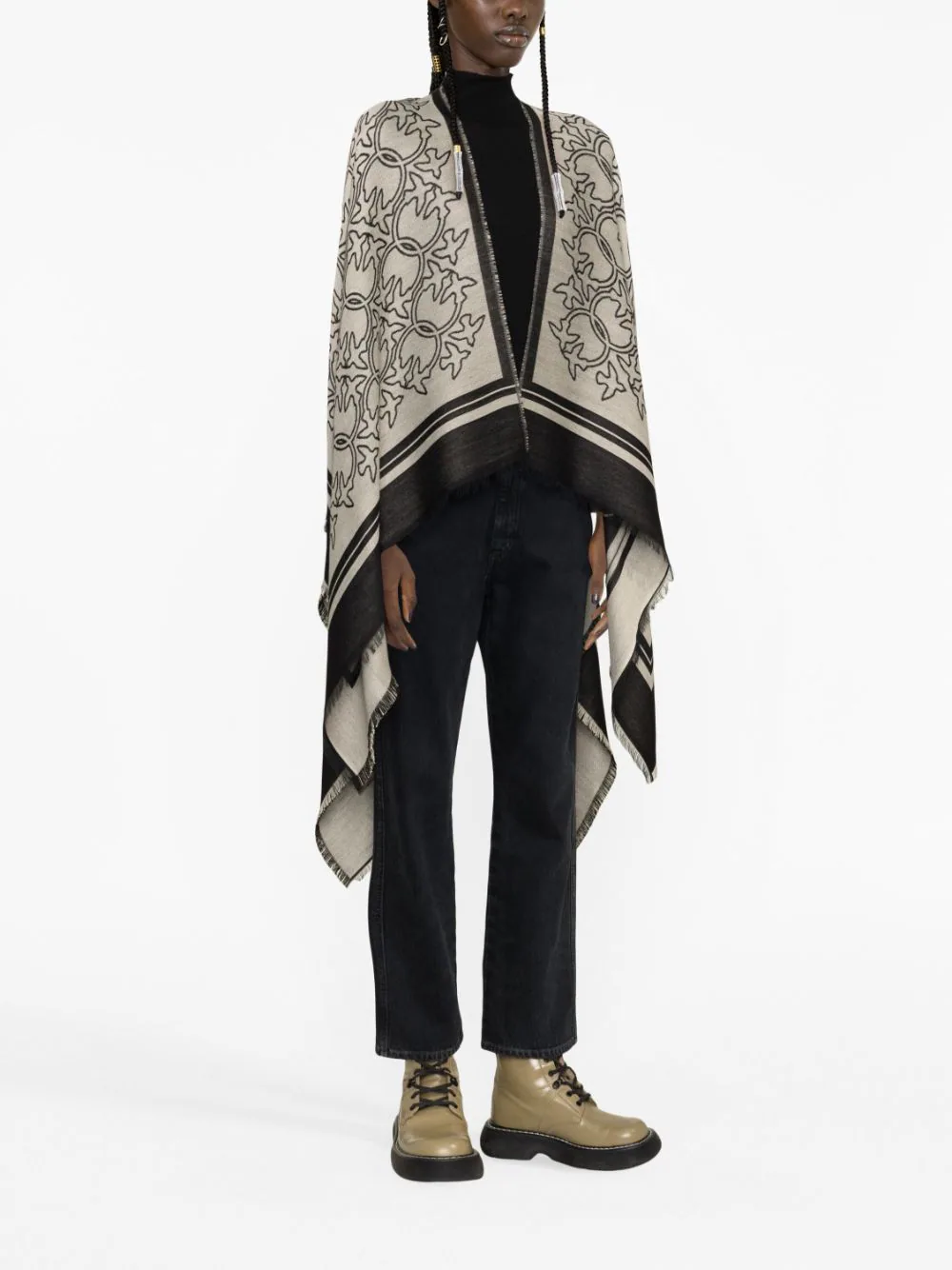 Poncho in Misto Lana con Logo All Over / Bianco - Ideal Moda