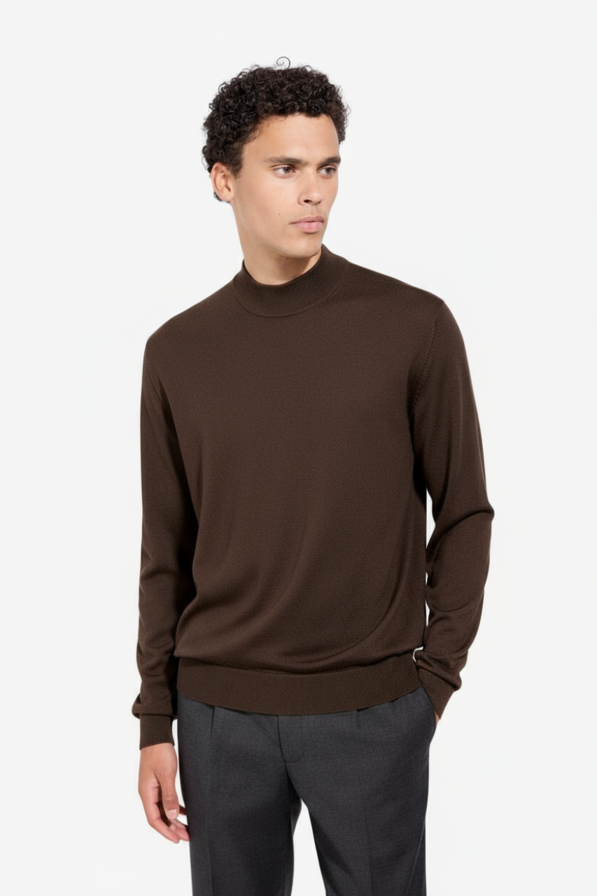 Maglia Lupetto in Lana Merino Extrafine / Marrone - Ideal Moda
