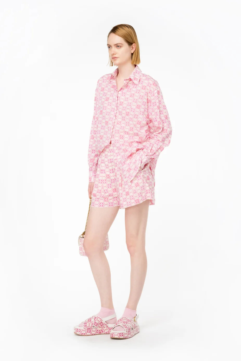 Shorts in Mussola di Cotone con Stampa / Rosa - Ideal Moda
