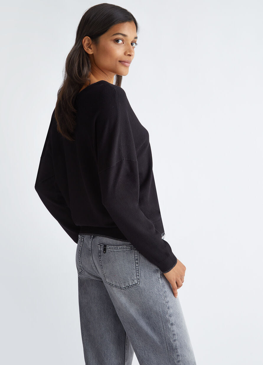 Maglia con Scollo a V Ampio / Nero - Ideal Moda