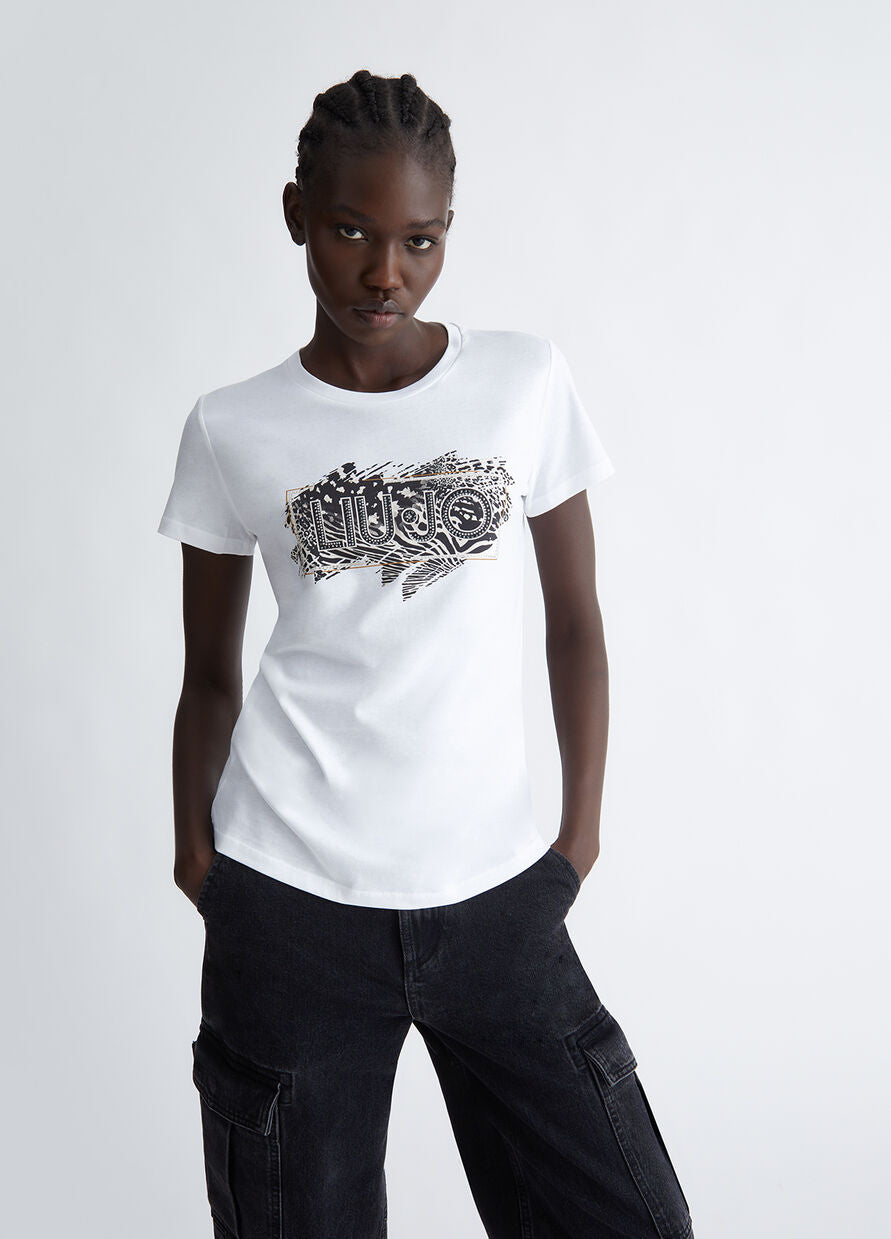 T-Shirt con Logo Frontale / Bianco - Ideal Moda
