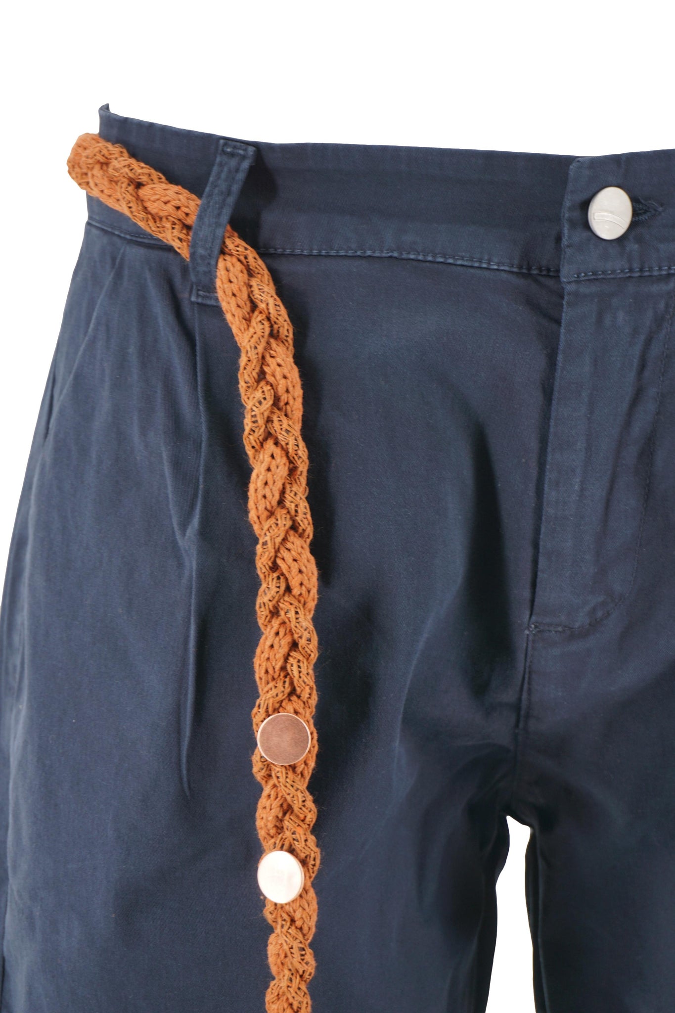 Pantaloncino con Pinces e Cintura / Blu - Ideal Moda