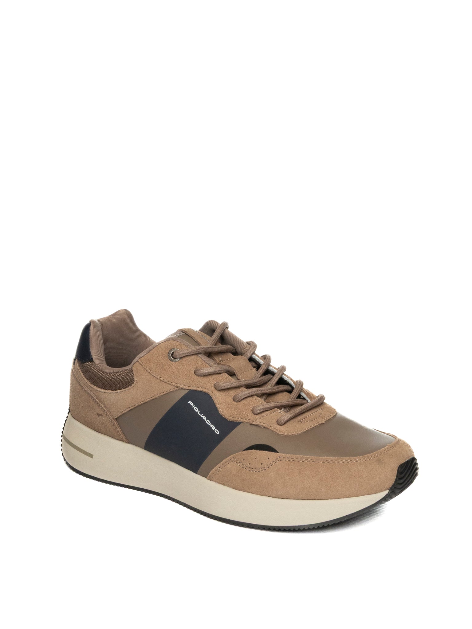Sneaker in Pelle e Tessuto con Logo / Beige - Ideal Moda