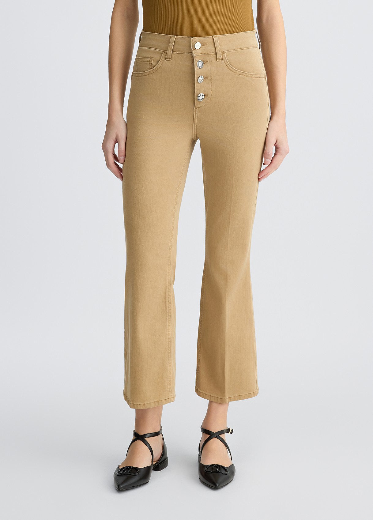 Pantalone Bootcut a Vita Alta / Beige - Ideal Moda