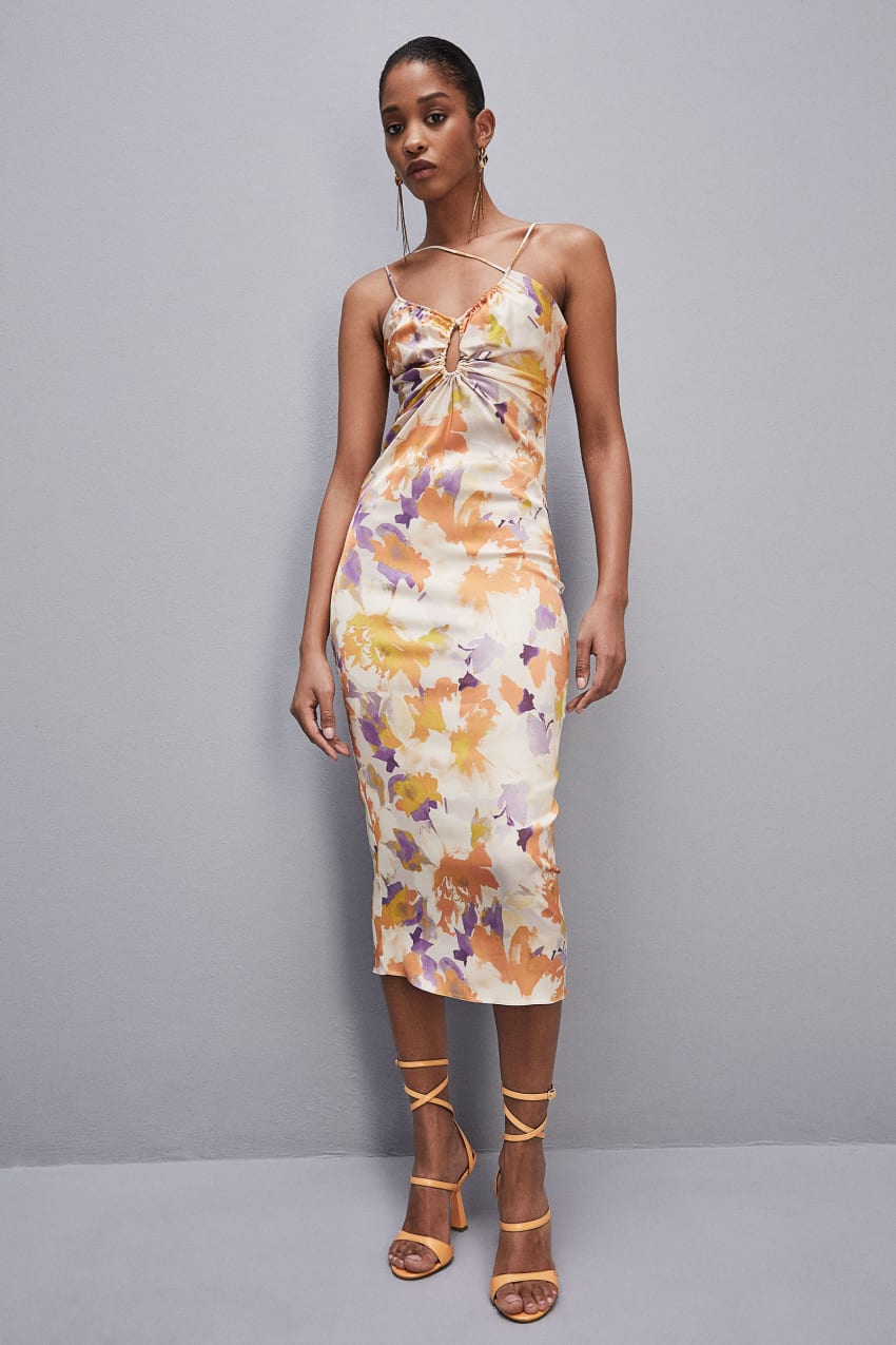 Abito Midi con Spalline Asimmetriche / Arancione - Ideal Moda