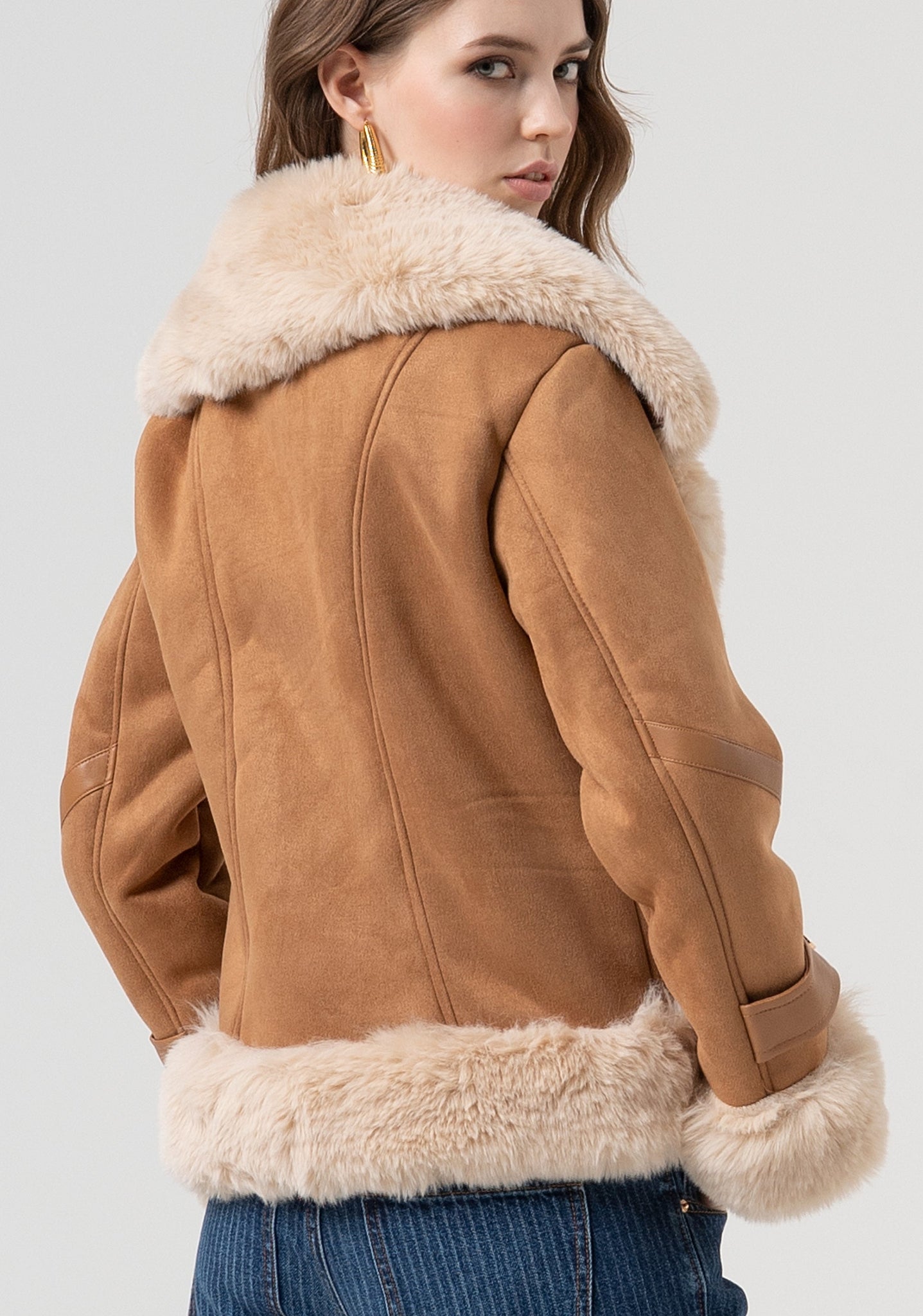 Giacca Biker con Zip Centrale / Marrone