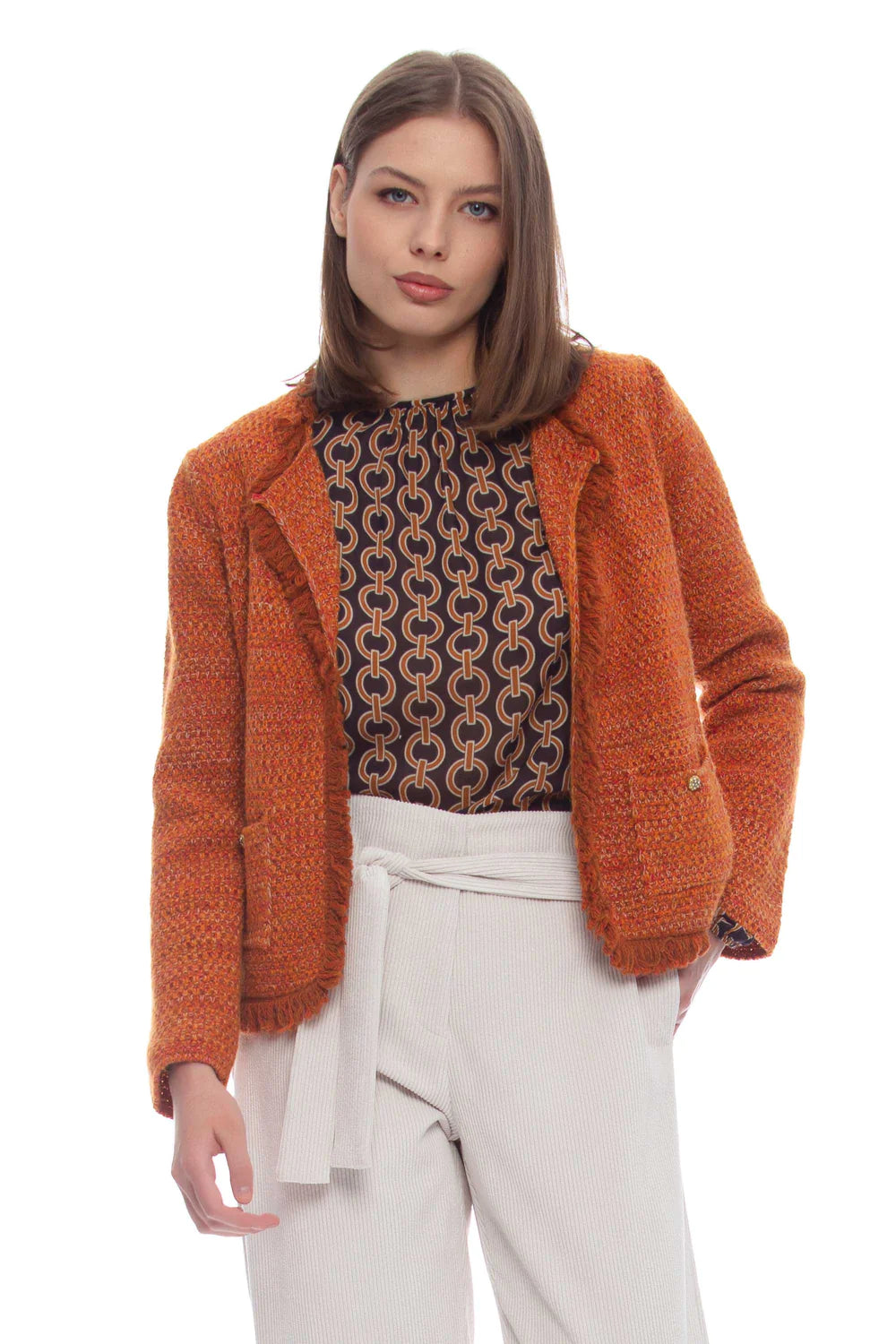 Giacca Corta Girocollo / Arancione - Ideal Moda