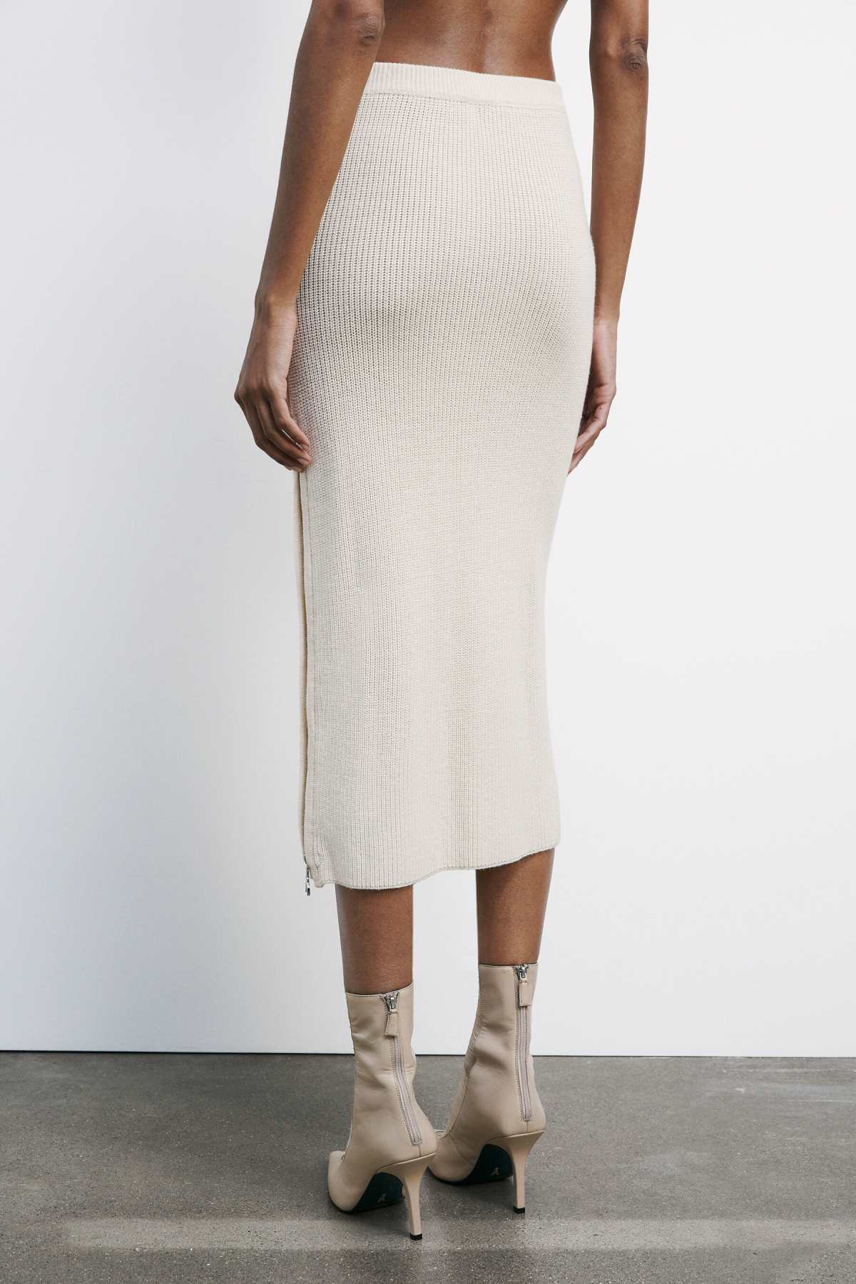 Gonna Midi in Maglia Avorio