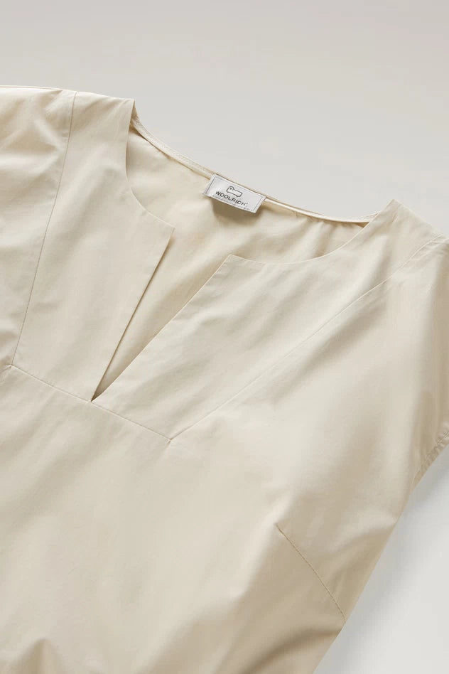 Vestito Corto in Popeline di Puro Cotone / Beige