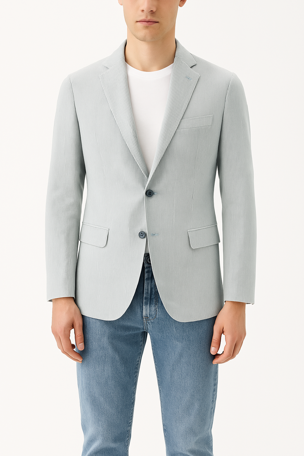 Giacca in Misto Lino con Fantasia / Azzurro - Ideal Moda