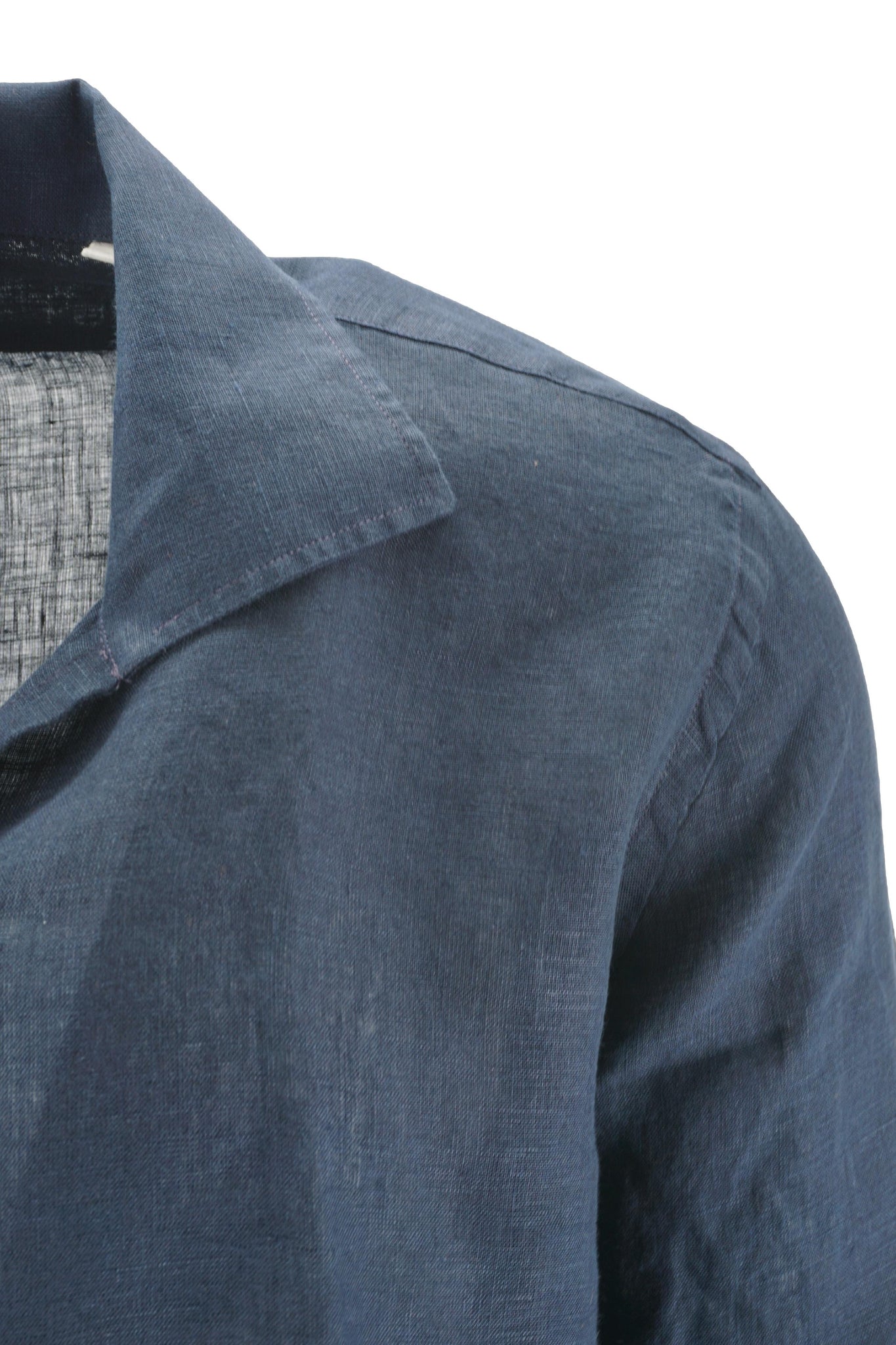 Camicia in Lino con Chiusura a un Bottone / Blu - Ideal Moda