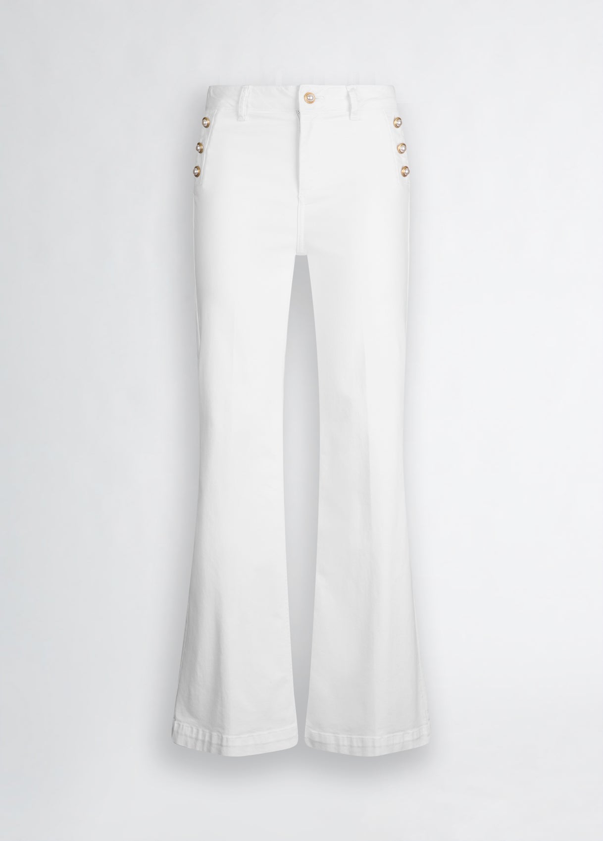Pantalone Flare con Bottoni / Bianco - Ideal Moda