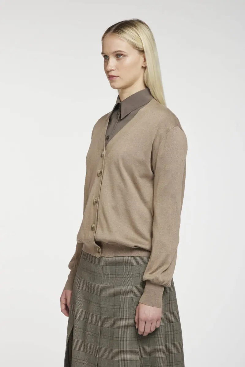 Cardigan in Seta Cashmere / Beige