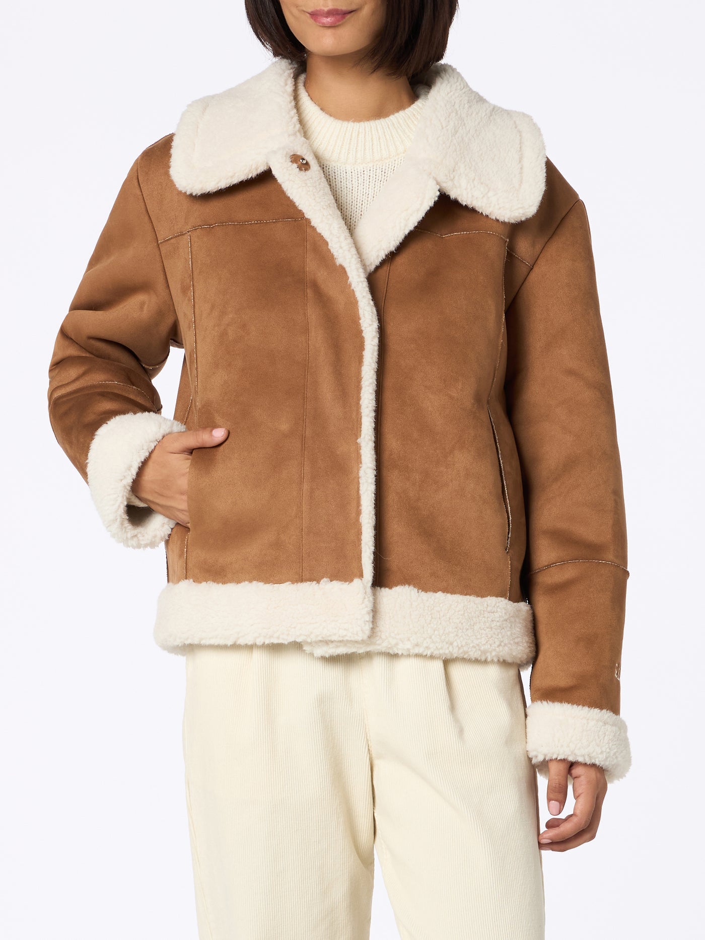Giacca Corta in Eco Montone / Marrone - Ideal Moda