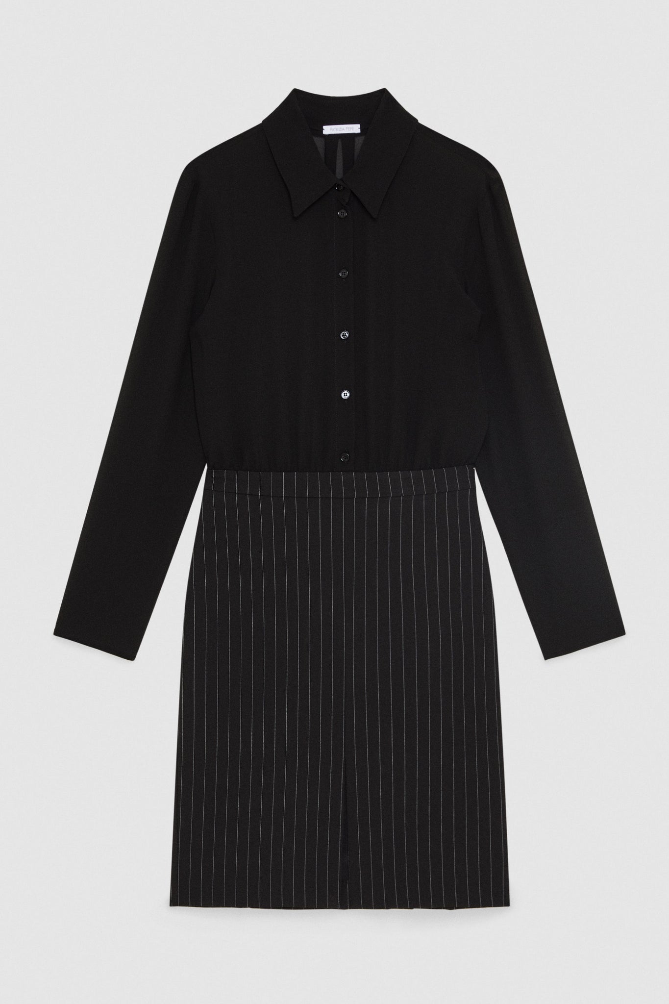 Abito Gessato Lunghezza Ginocchio / Nero - Ideal Moda