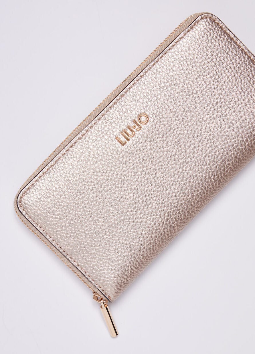 Portafoglio Zip Around con Logo / Oro - Ideal Moda