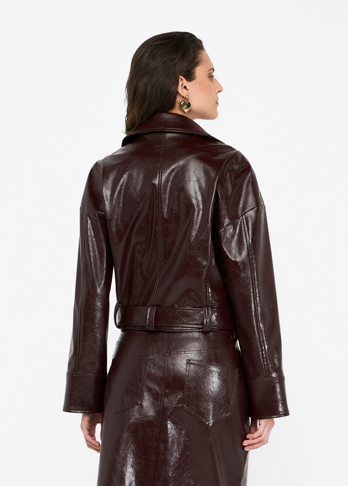 Giacca Biker Glossy / Marrone - Ideal Moda