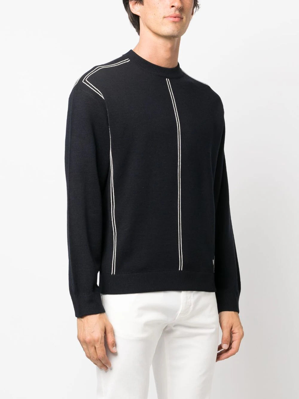 Maglia in Misto Lana con Righe Jacquard / Blu - Ideal Moda