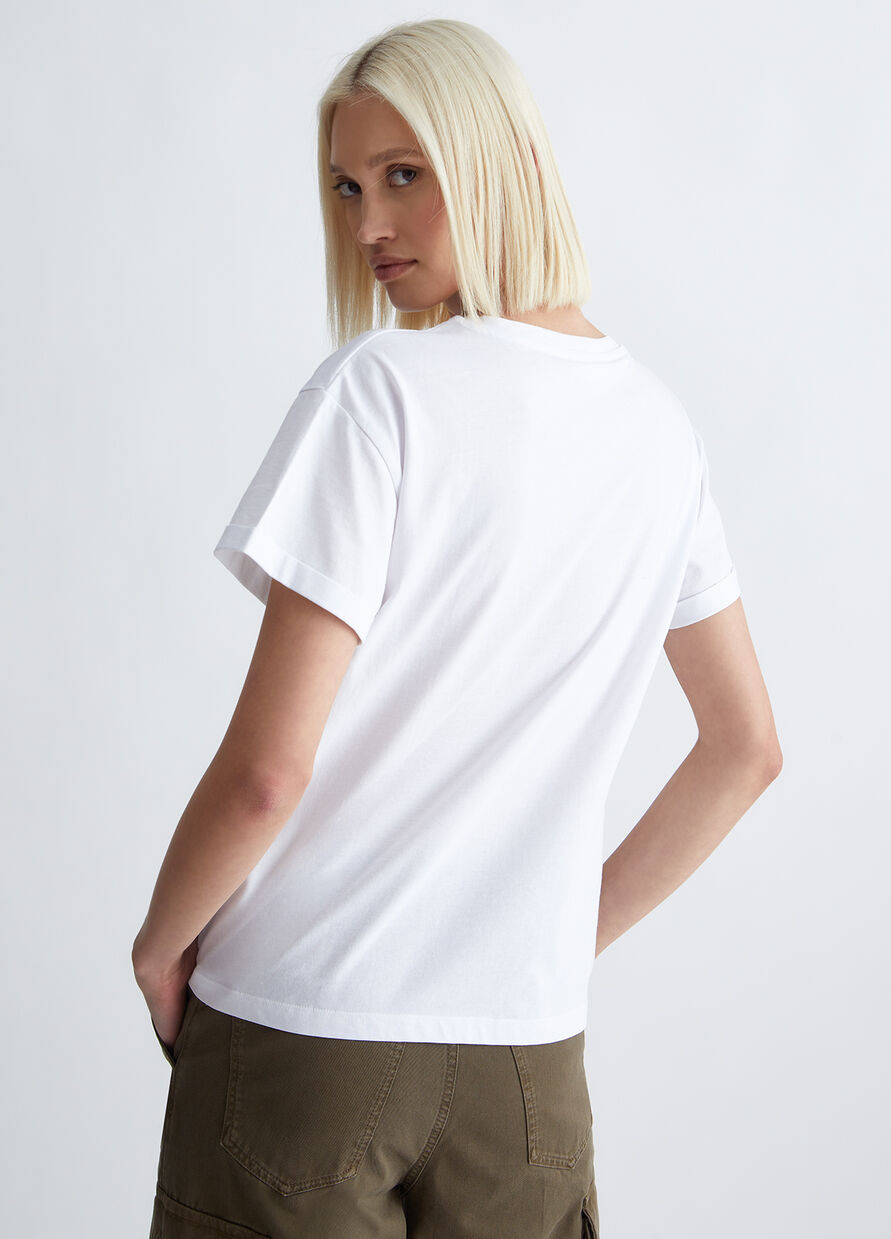 T-Shirt con Taschino e Strass / Bianco - Ideal Moda