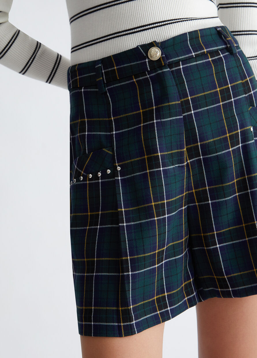 Short con Fantasia Check / Verde - Ideal Moda