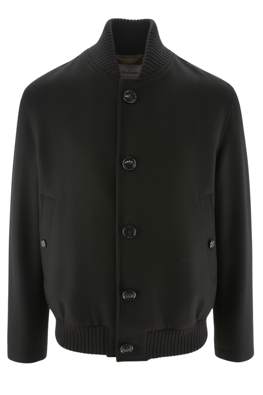 Giacca in Lana con Dettagli in Maglia / Nero